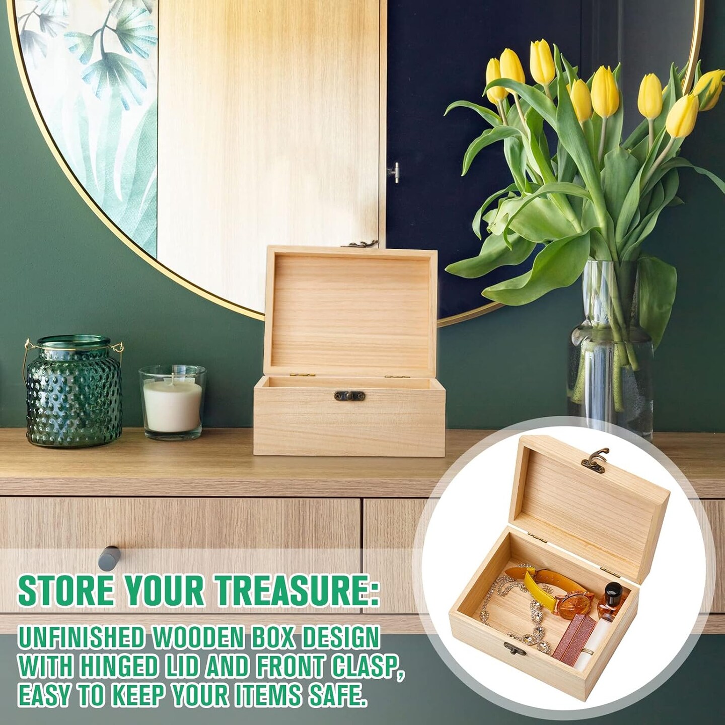 8 Pcs Unfinished Wooden Box for Crafts Unpainted Wood Box with Hinged Lid Front Clasps Plain Jewelry Photo 6.7 x 5.1 x 3.2 In for DIY Make Your Own Gift Keepsake Storage