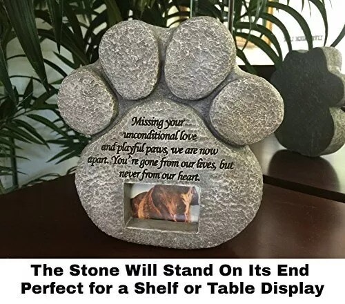 Dog Memorial Stone - Paw Print Pet Memorial Features a Photo Frame Pet Loss Gift
