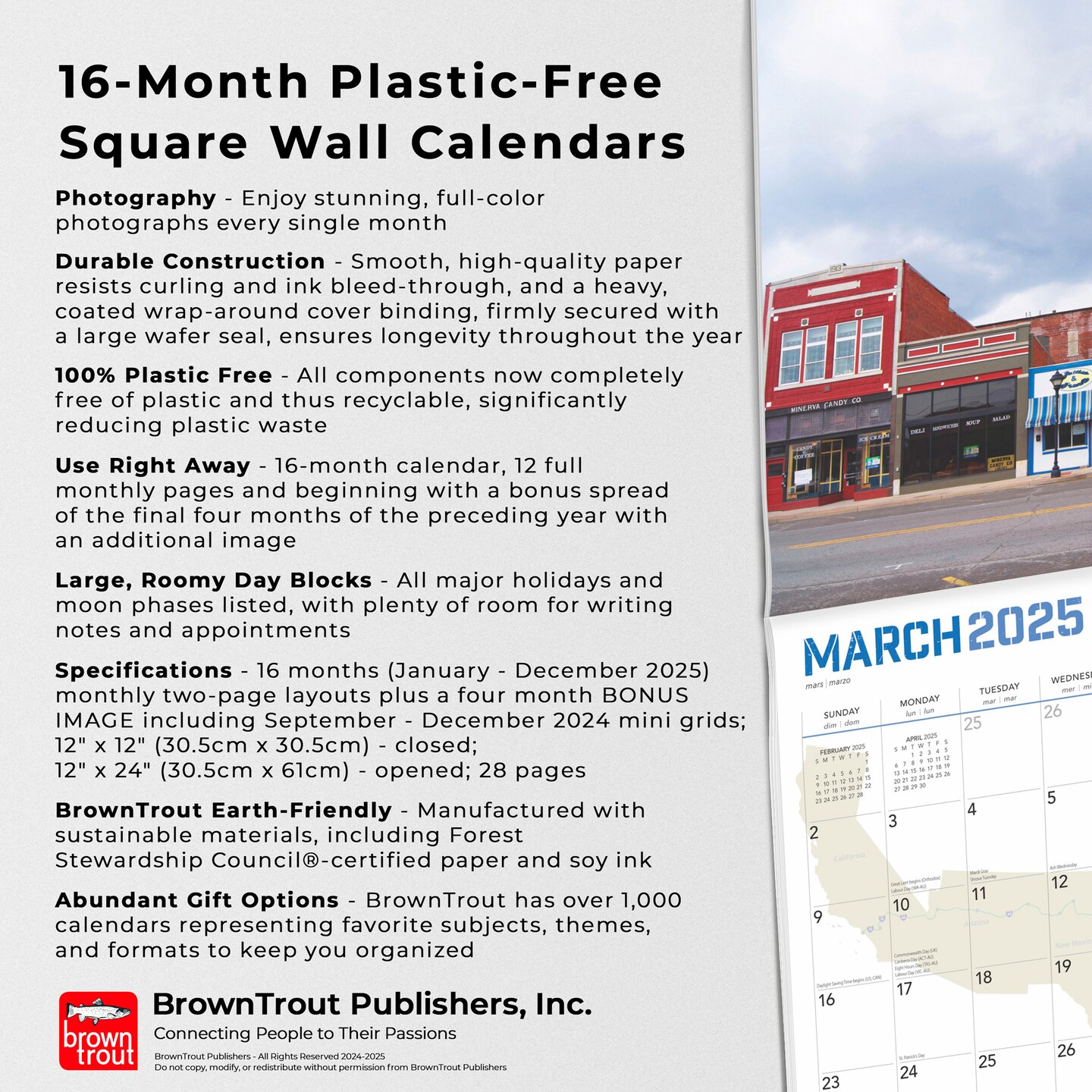 Route 66 | 2025 12 x 24 Inch Monthly Square Wall Calendar | Plastic-Free | BrownTrout | USA United States of America Scenic Rural