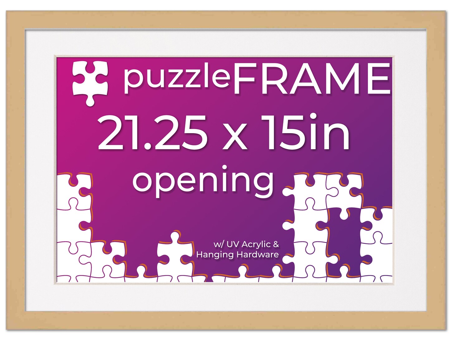 Natural Wood Puzzle Frame Kit with Glue Sheets, White Mat, Backing