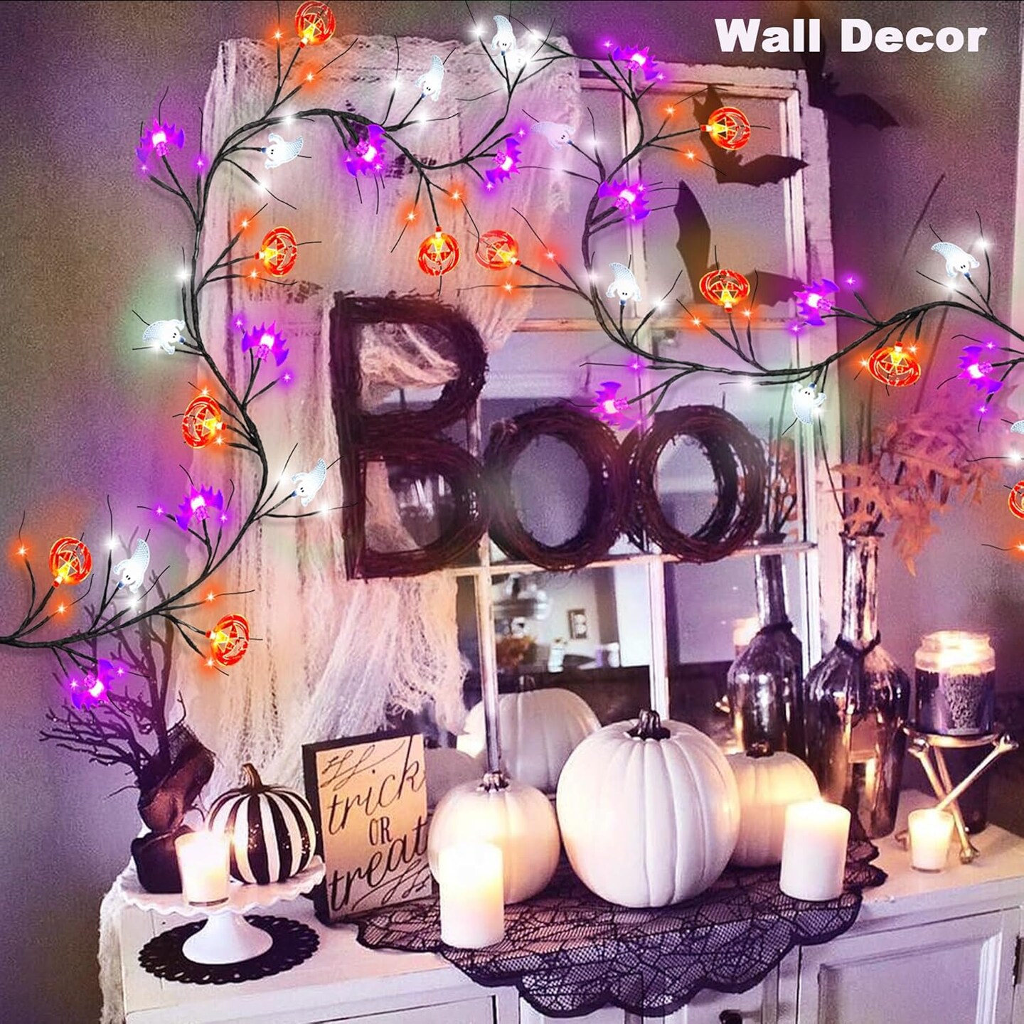 Halloween Tree hot with bat lighting Black Ghost illuminated willow