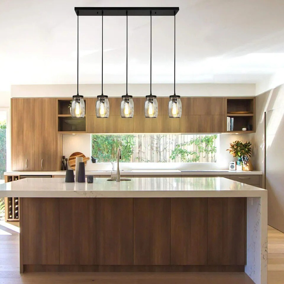 5Lights Glass Mason Jar Island Pendant Light Ceiling Light Fixture Kitchen Decor