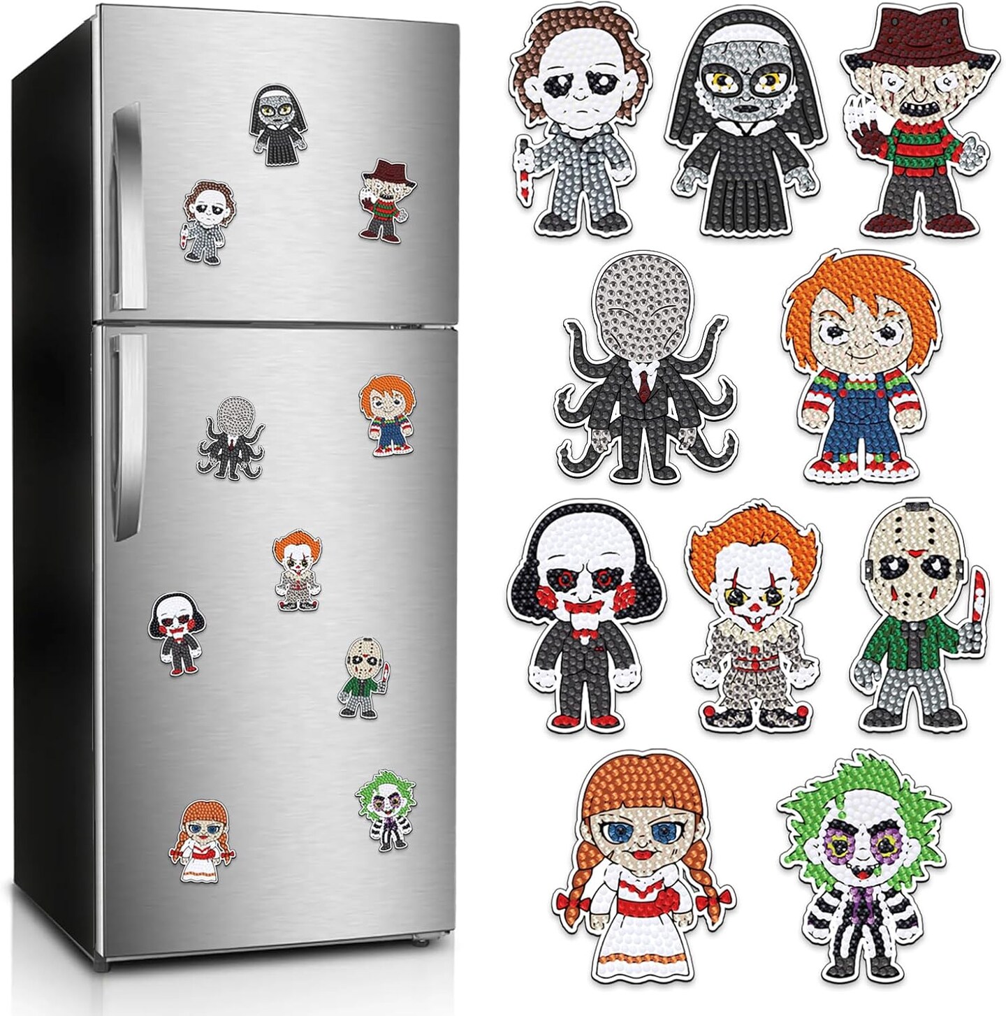 Halloween Diamond Art Refrigerator Magnets, Horror Movie DIY Diamond Art Kits for Adults, Scary Stuff for Women