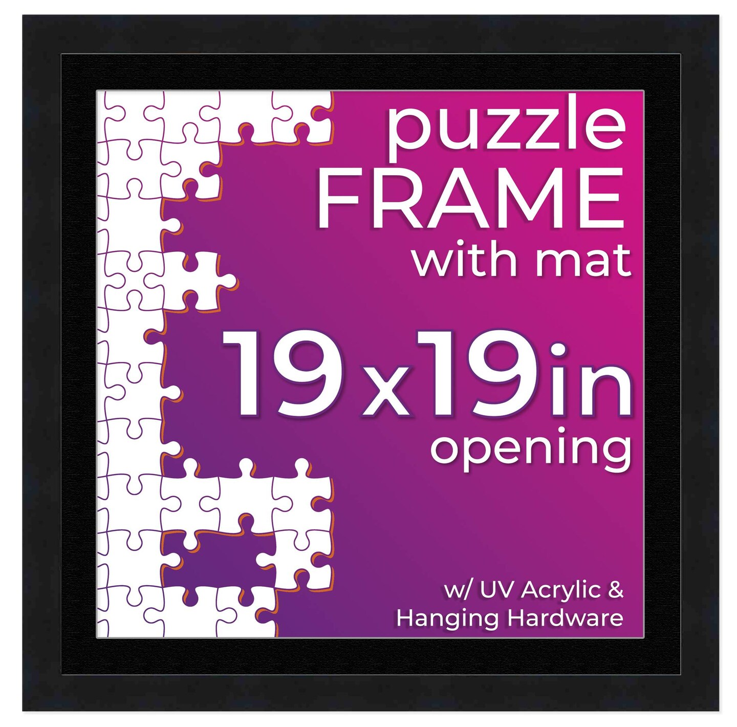 Black Wood Puzzle Frame Kit with Glue Sheets, Black Mat, Backing, UV Acrylic - Available in 20 Popular Sizes