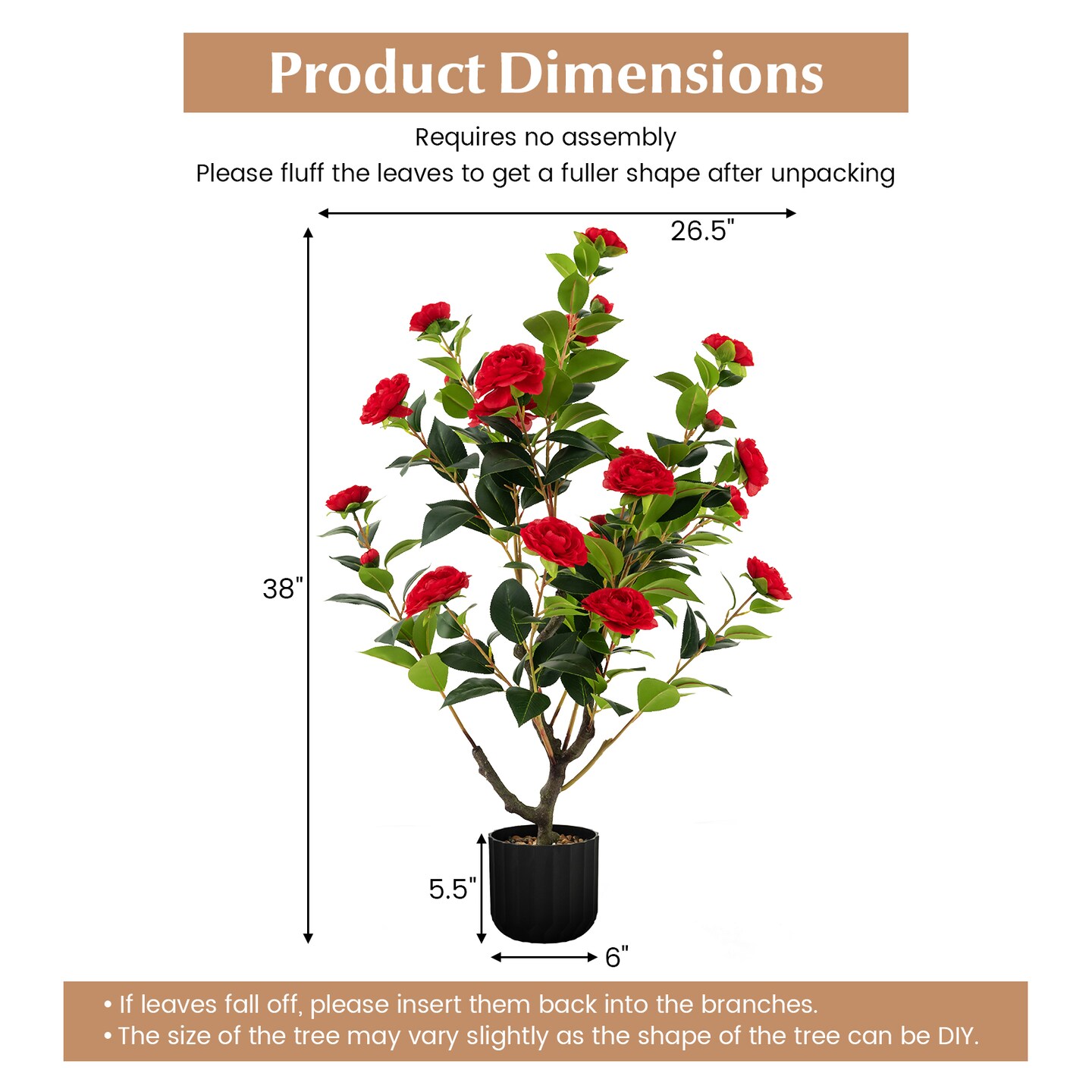 Faux Camellia Flower Tree 38 Inch Decorative Indoor Plant Pot