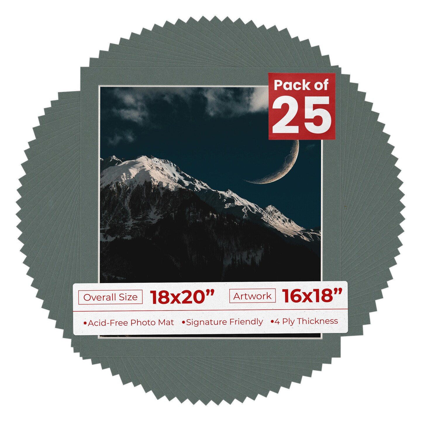 Granite Gray Mat Board for 18x20 Frames - Fits 16x18 Photos, Color ...