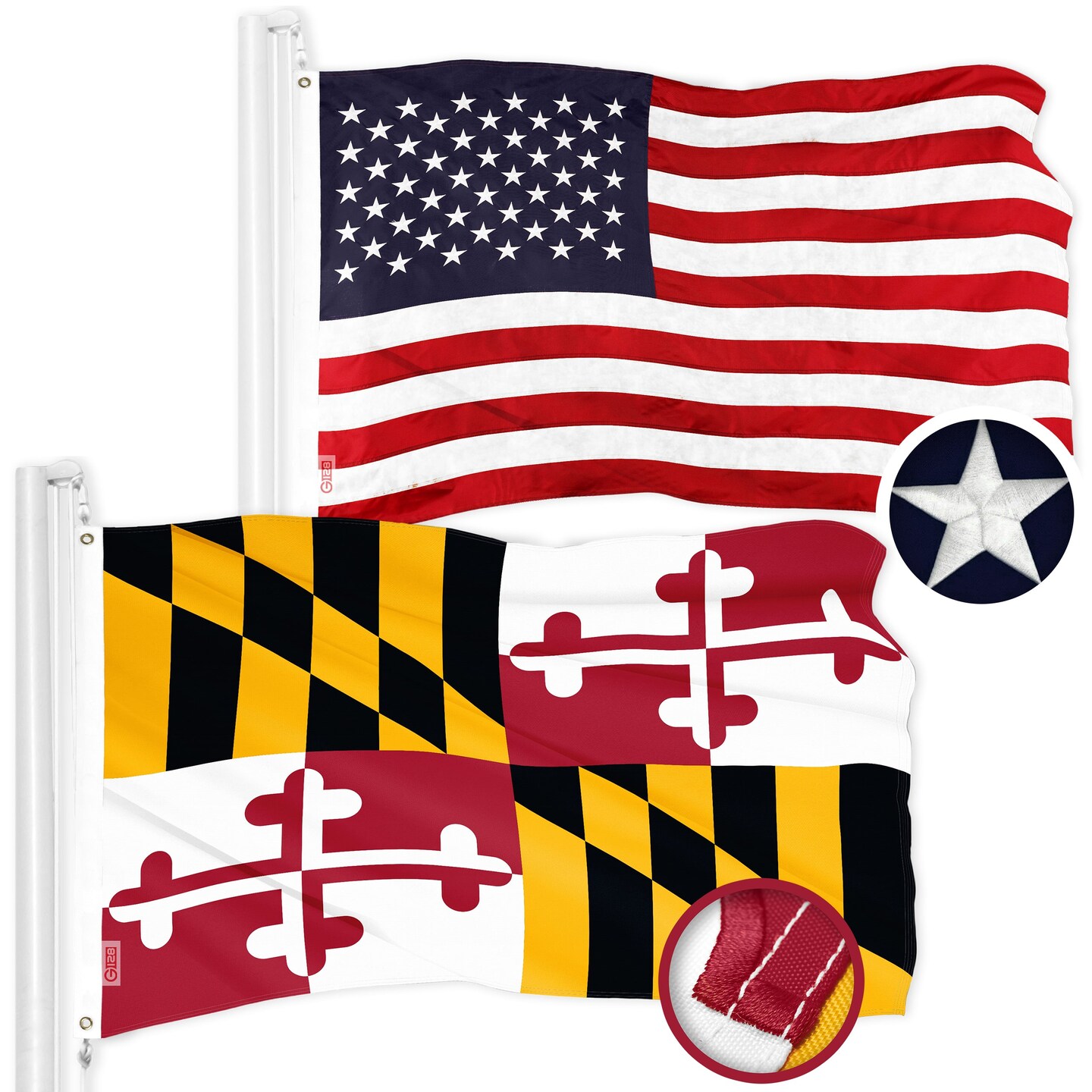 G128 Combo Pack: American USA Flag 4x6 Ft &#x26; Maryland MD State Flag 4x6 Ft | Both ToughWeave Series Embroidered 300D Polyester, Embroidered Design, Indoor/Outdoor, Brass Grommets