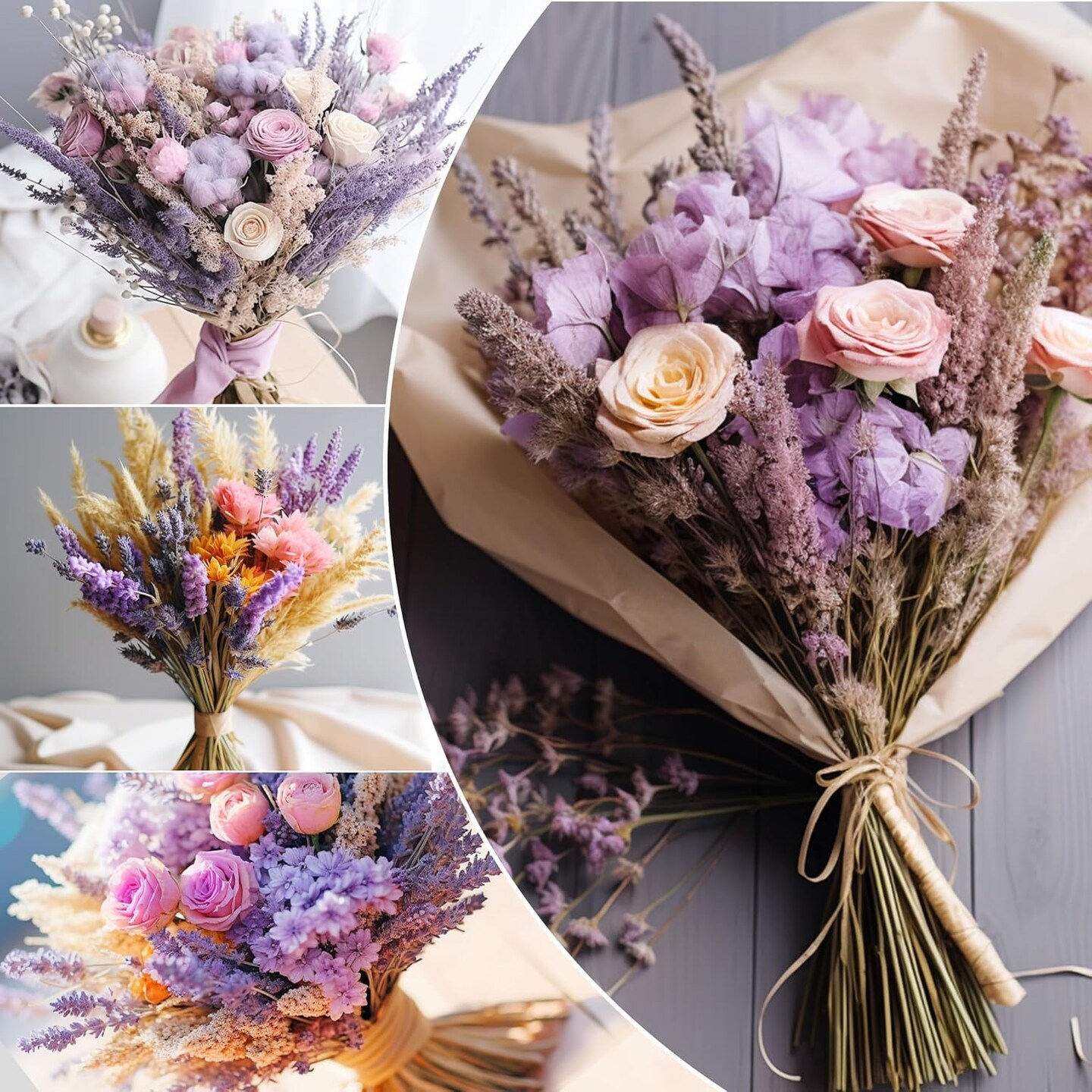 140pcs Dried Lavender Purple Flower 15inchs Dried Lavender Bouquet for Vase Home Weeding Decoration Flower Arrangements