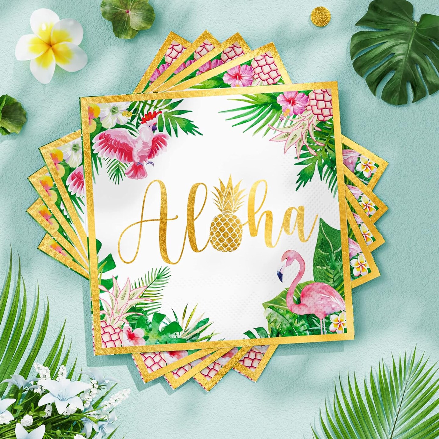 Hawaiian Luau Birthday Party Supplies, 246PCS Disposable Dinnerware(25 Guest) &#x26; Tropical Decoration Aloha Summer Beach Paper Plate Cup Napkin Cutlery Tablecloth Backdrop Balloon Garland
