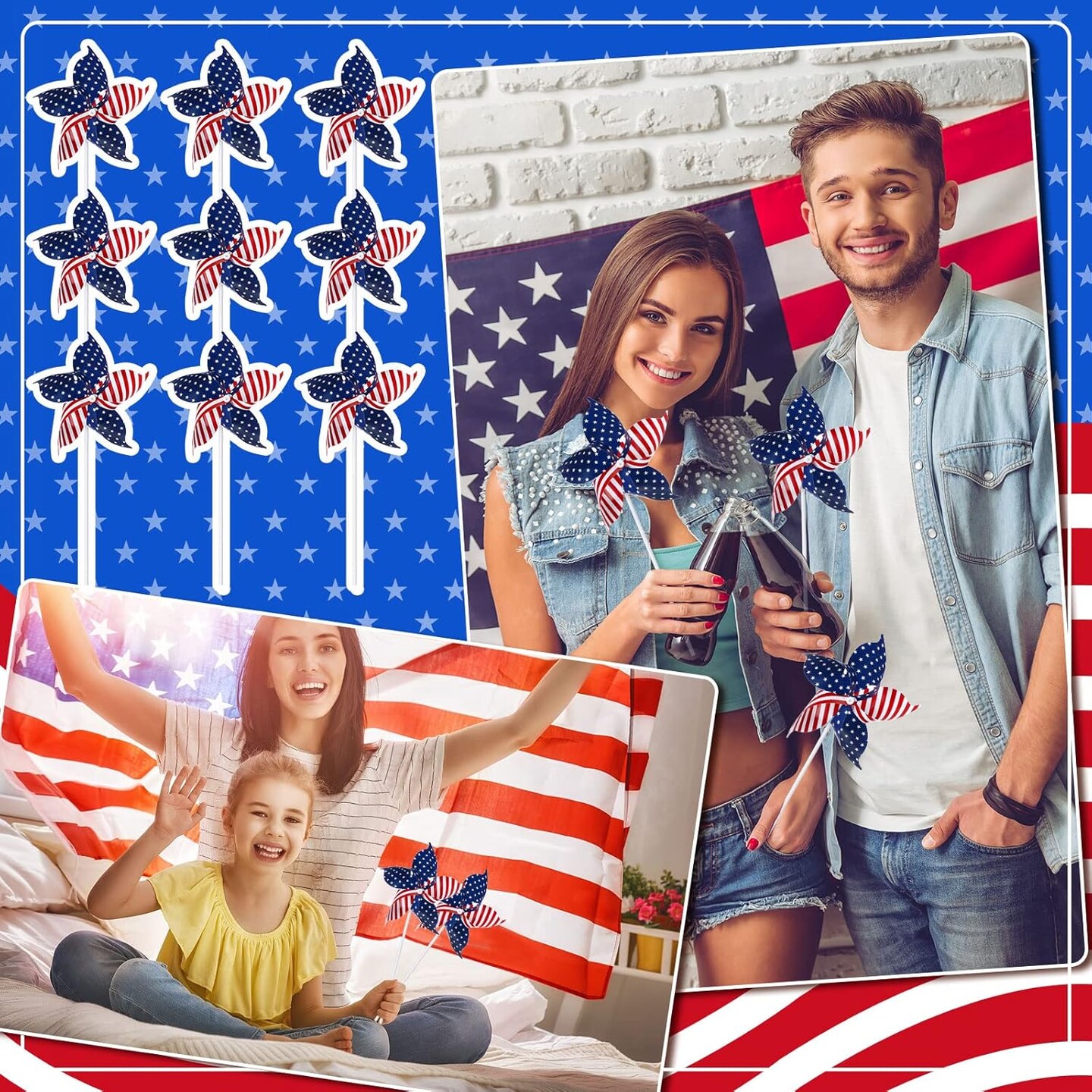 160 Pcs American Flag Patriotic Pinwheels 4th of July Decorations Red White and Blue Windmills Fourth of July Party Favors