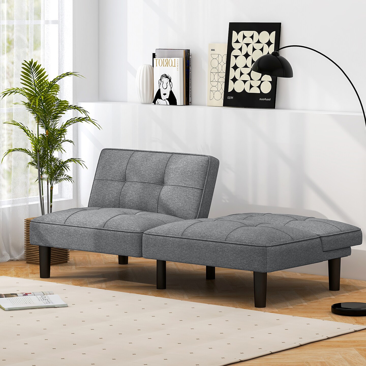 Gray Linen 6-Position Adjustable Sleeper Sofa Bed Convertible Loveseat