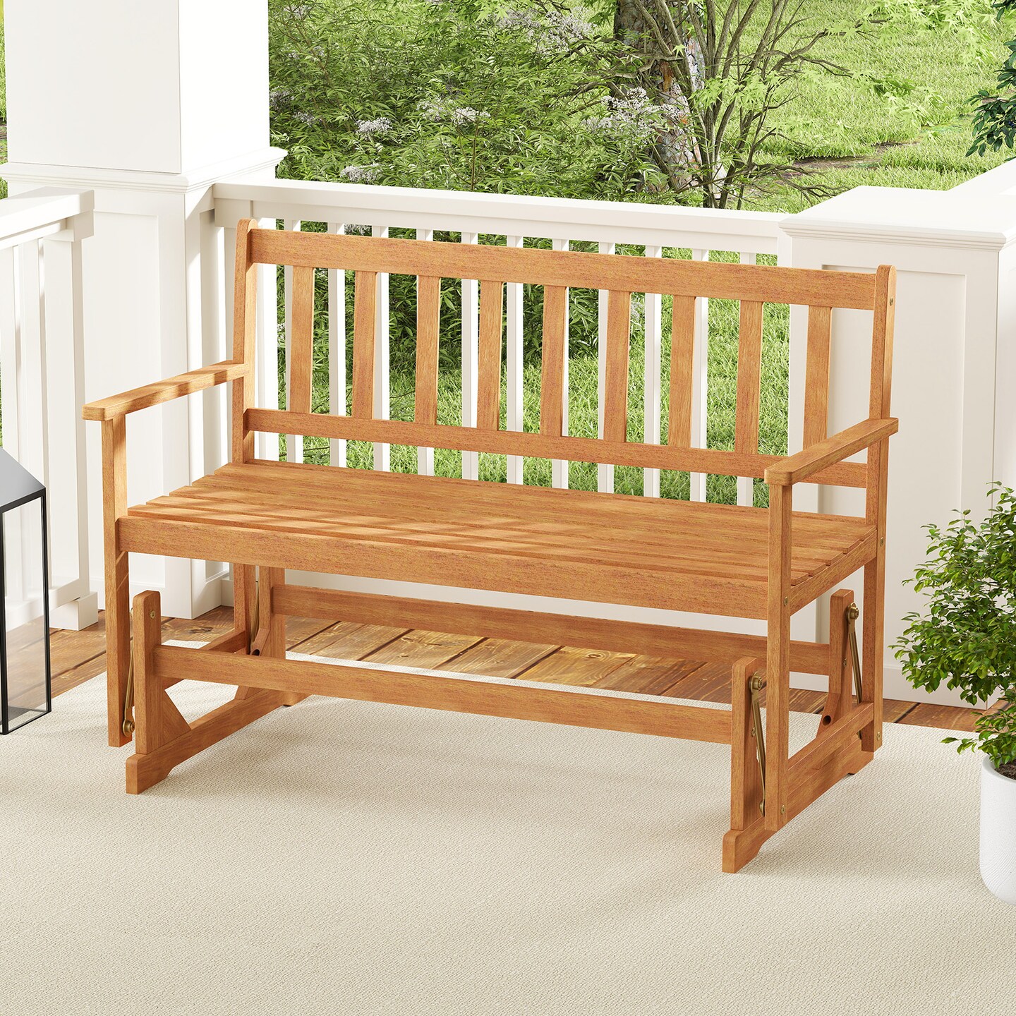 Natural Wooden Outdoor Glider Bench Rocking Loveseat Ideal for 2 Person