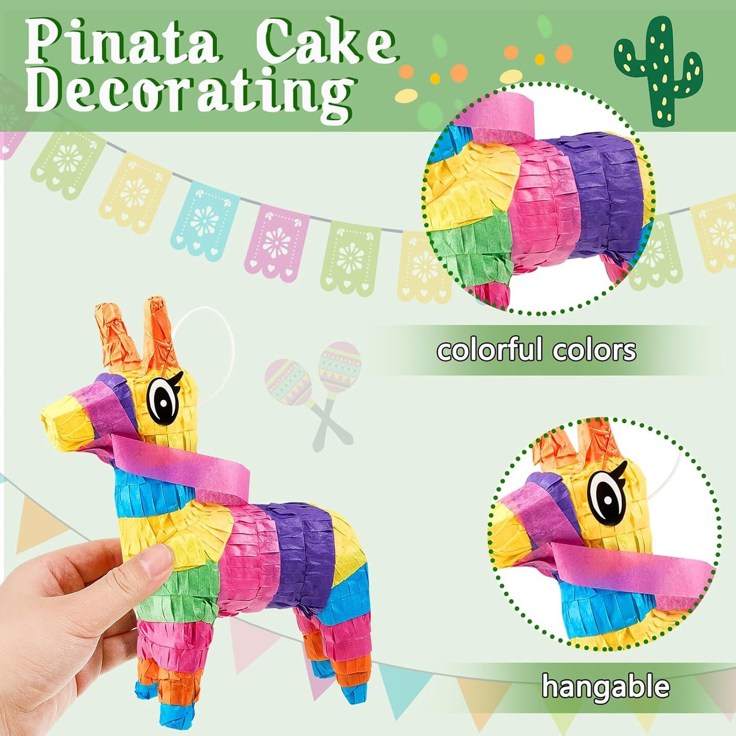15 Pcs Fiesta Cupcake Topper Mexican Theme Cake Decoration Cactus Pi&#xF1;ata Taco Party Decorations with Wooden Sand Hammer and Foam Chili Decorations for Mexican Fiesta Party Baby Shower(Cute Style)
