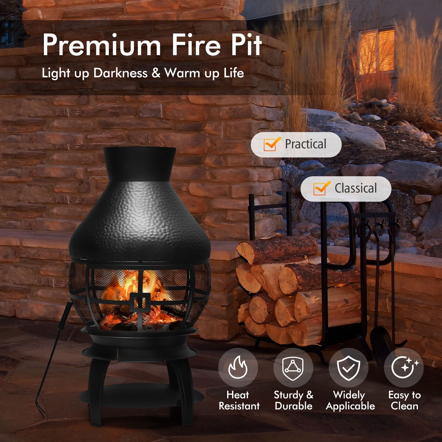 Black Iron Outdoor Chimenea Fireplace and Smokeless Design