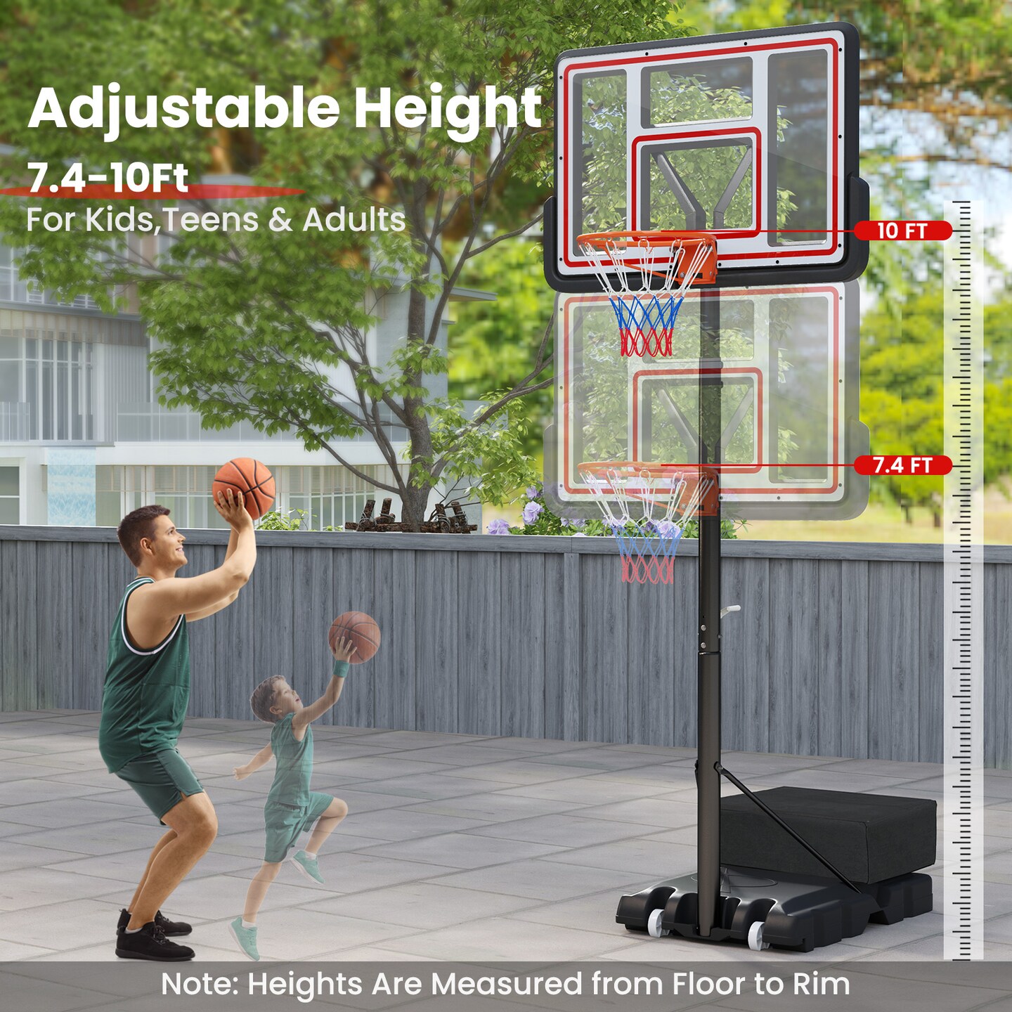 Portable Adjustable Basketball Hoop &#x2013; 7.4-10ft Height