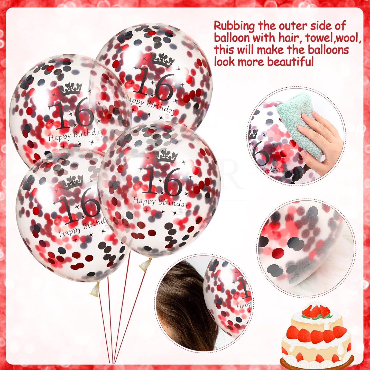 16th Birthday Balloons - 16Pcs Red &#x26; Black Latex Balloons for Girls &#x26; Boys - Happy 16th Birthday Party Decorations