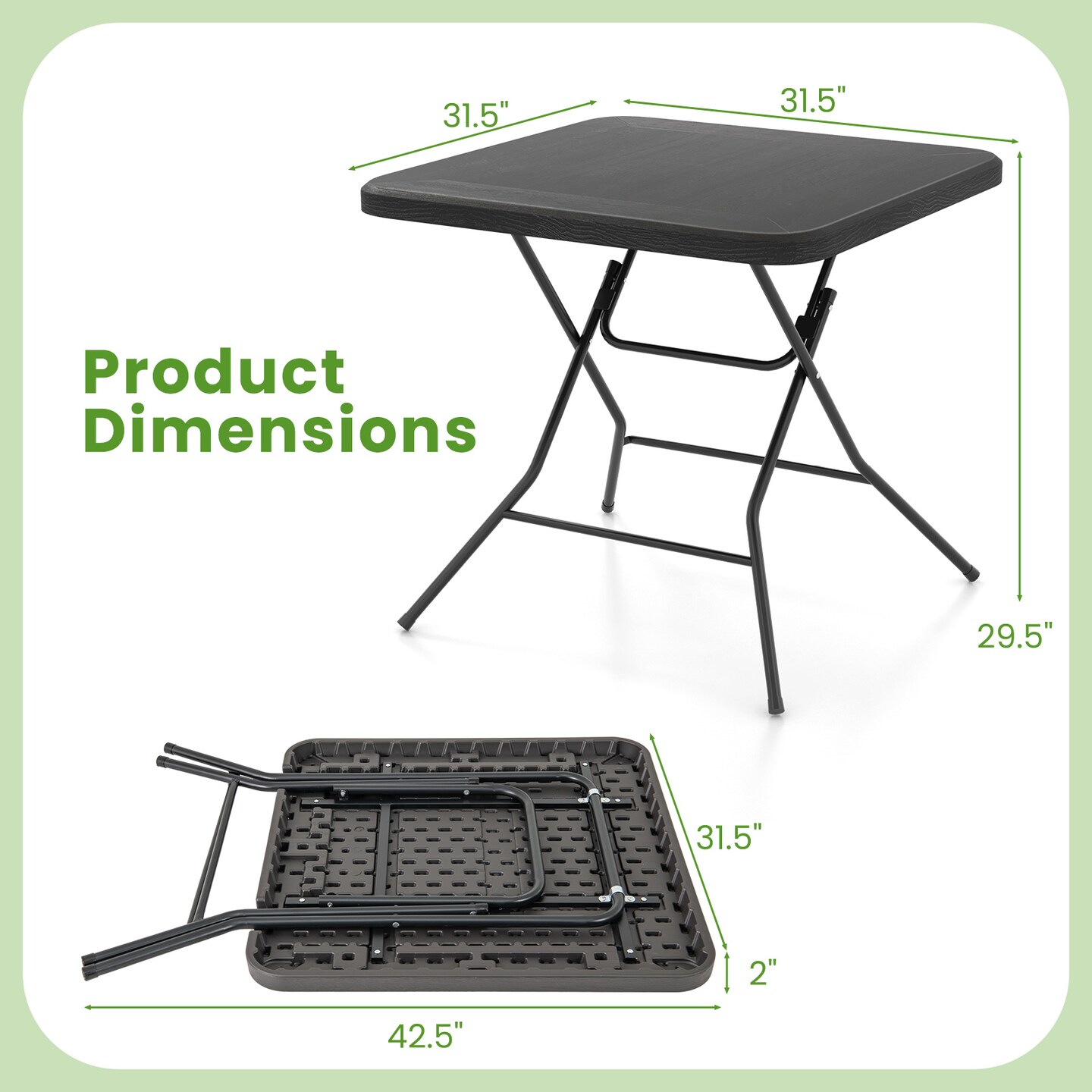 "Portable Folding Picnic Table with HDPE Top & Metal Frame, 110 lbs Capacity