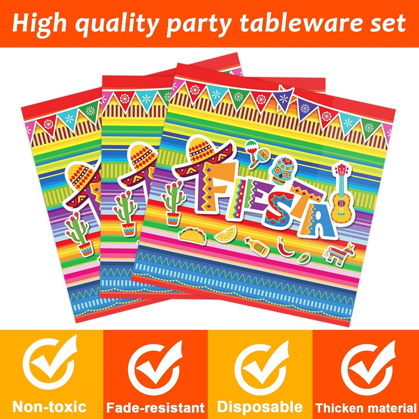 96 Pieces Fiesta Party Decorations Mexican Plates Tableware Set for Cinco De Mayo Party Decorations Supplies Mexican Themed Paper Dessert Plates Napkins Forks for 24 Guests Birthday Party Favors