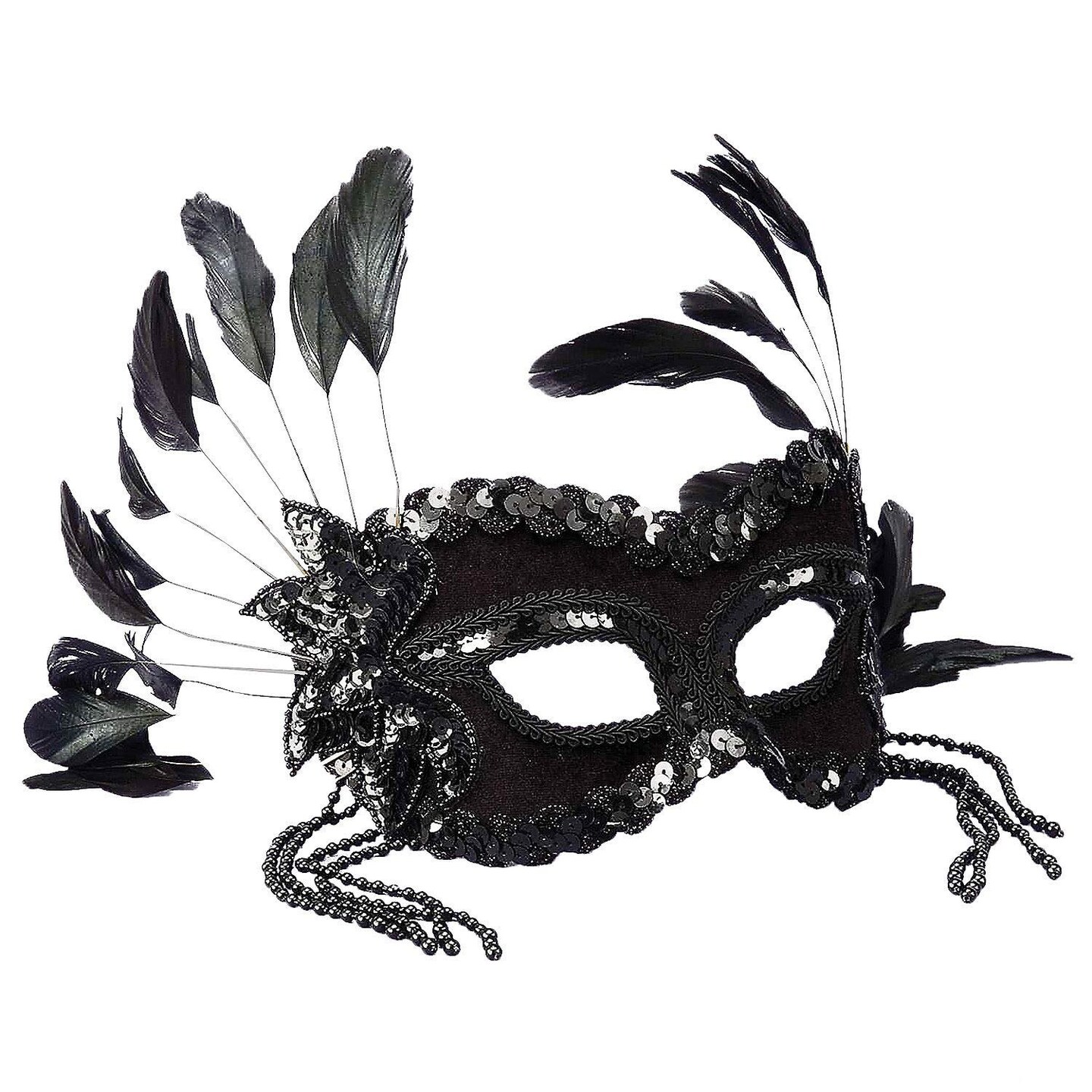 Venetian Mask Black Beaded Half Face