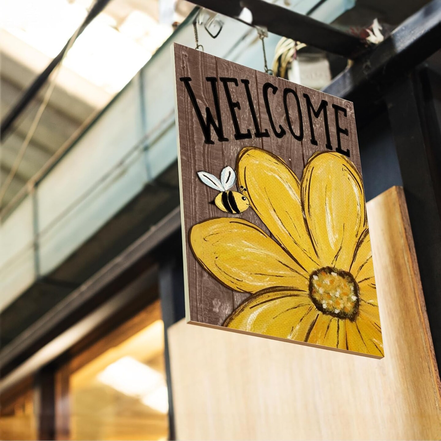 Sunflower Welcome Summer Sign – Rustic Door Sign for Front Door & Porch, 10x8 Inch Sunflower Door Hanger for Summer Home Decor