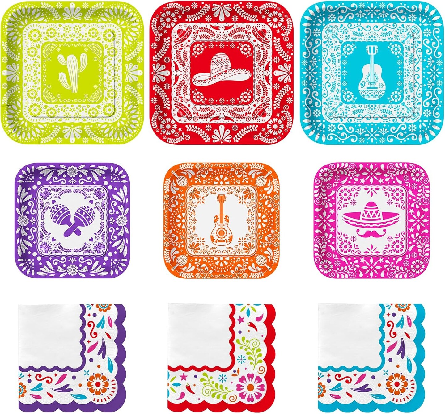 Fiesta Party Supplies Kit for 48: Complete Mexican Celebration Pack with Dinner &#x26; Dessert Paper Plates, Napkins -Cinco de Mayo, Taco Birthday &#x26; Mexican Party Decorations