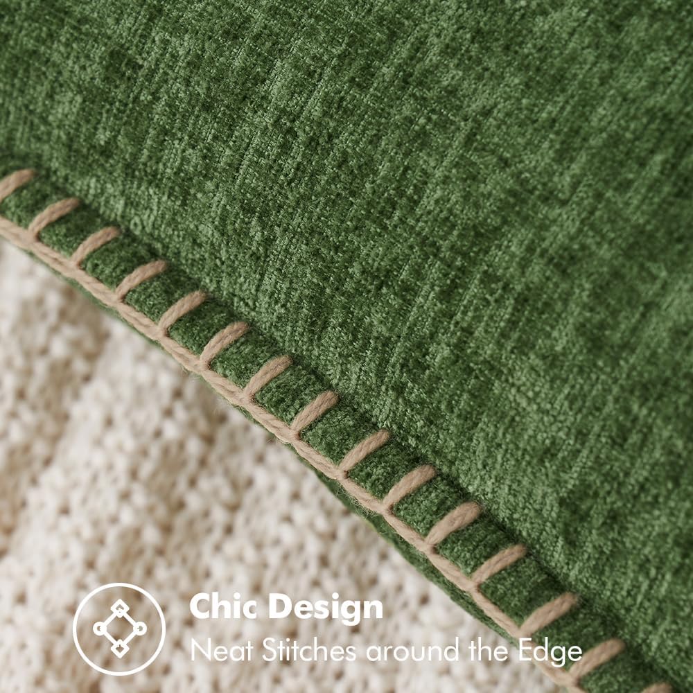 Pack of 2 Pillow Covers 18x18 Inch Moss Green Farmhouse Decorative Throw Pillow Covers with Stitched Edge Soft Chenille Solid Dyed Couch Pillow Covers for Sofa Bed Living Room