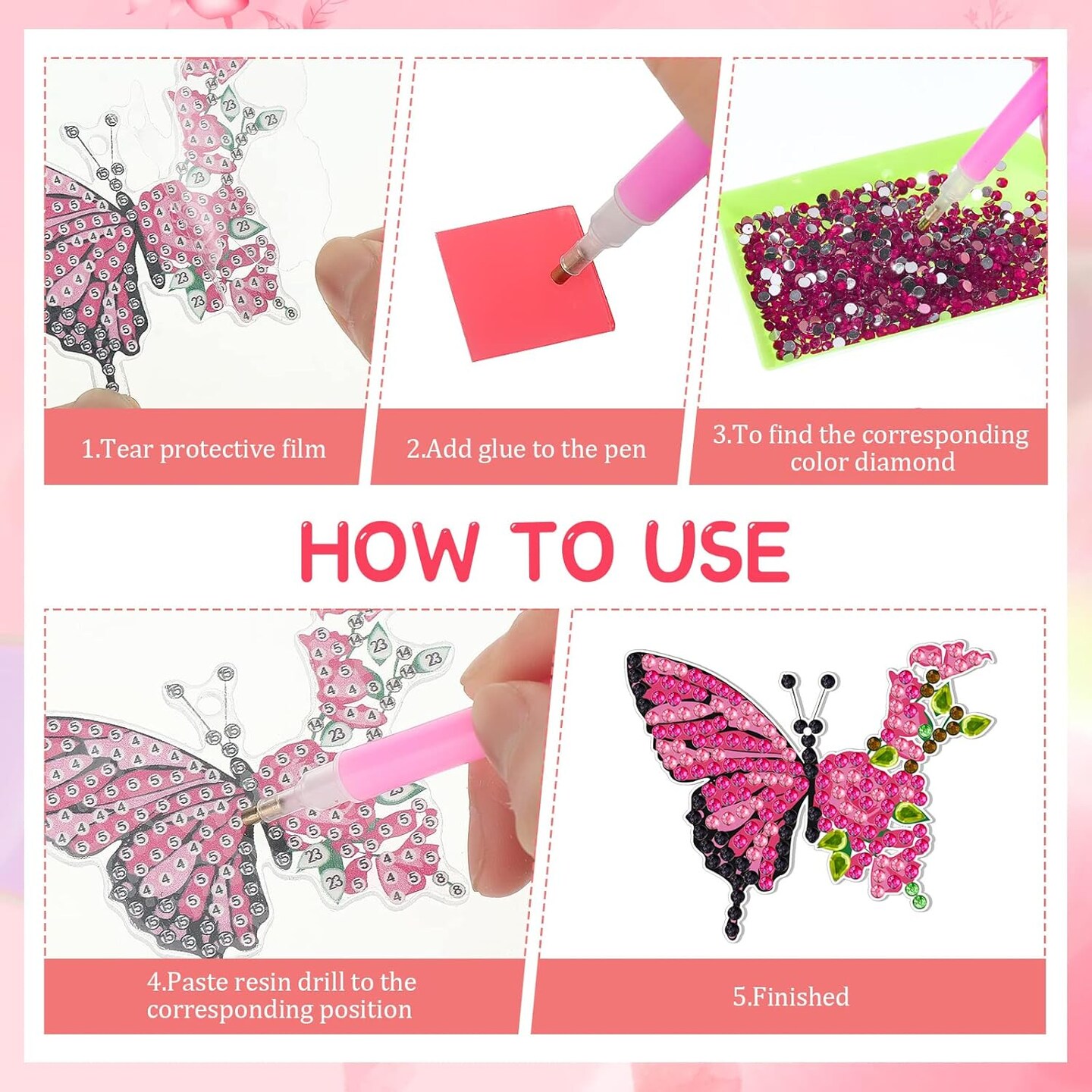 15 Pcs Butterfly Diamond Painting Keychain Kits Colorful Spring Butterfly Diamond Art Keychain Summer DIY Ornaments for Adults Purse Backpack Handbag Decor