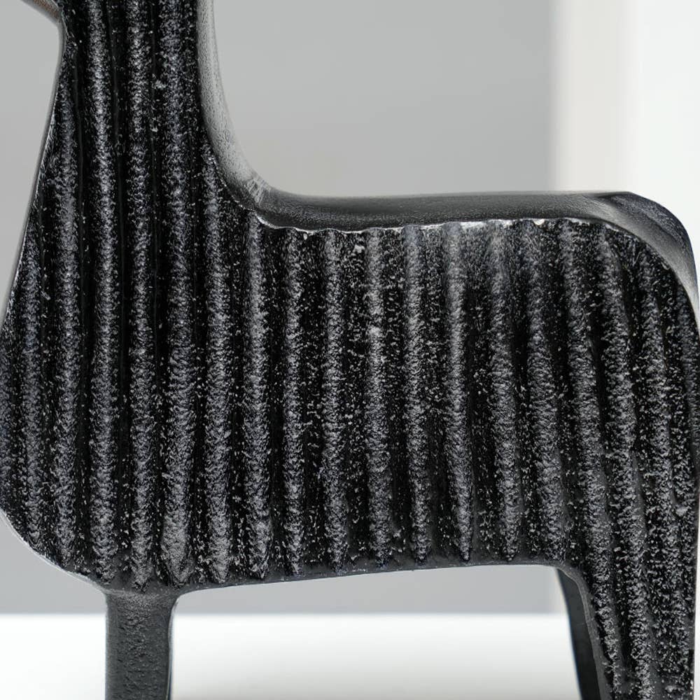 Black Ribbed Llama Sculptures – Contemporary Aluminum Animal Figurines