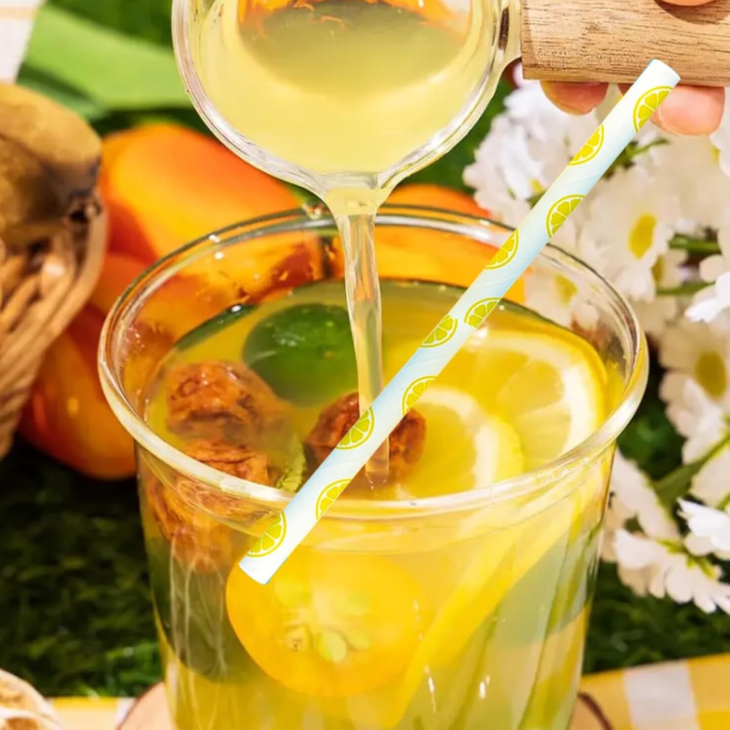 25 Pcs Biodegradable Yellow Paper Straws Lemon Baby Shower Party Straws Lemon Disposable Paper Straws for Drinking