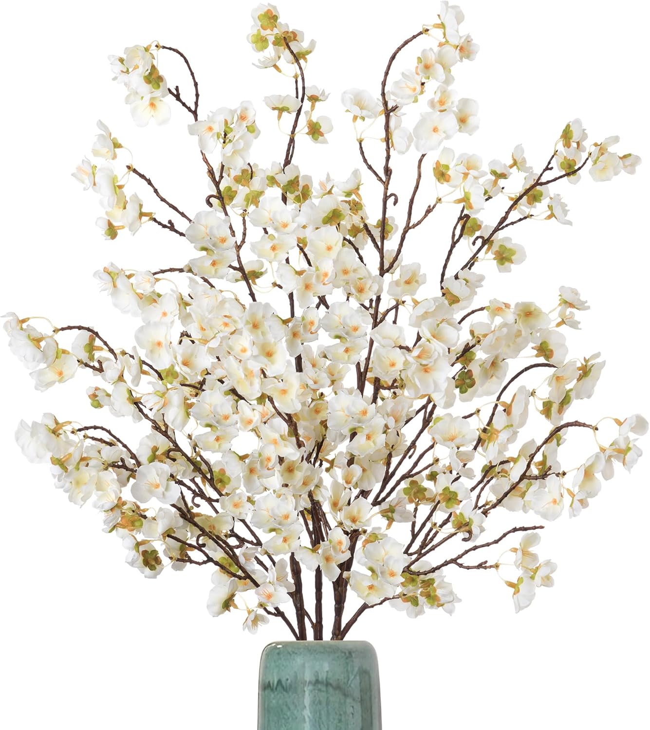4 Pcs Summer Floral Arrangement &#x2013; Artificial Cherry Blossom Flower Branches, Bulk Silk Faux Flowers Real Touch Bouquet for Home Decor, Vase Not Included (White)