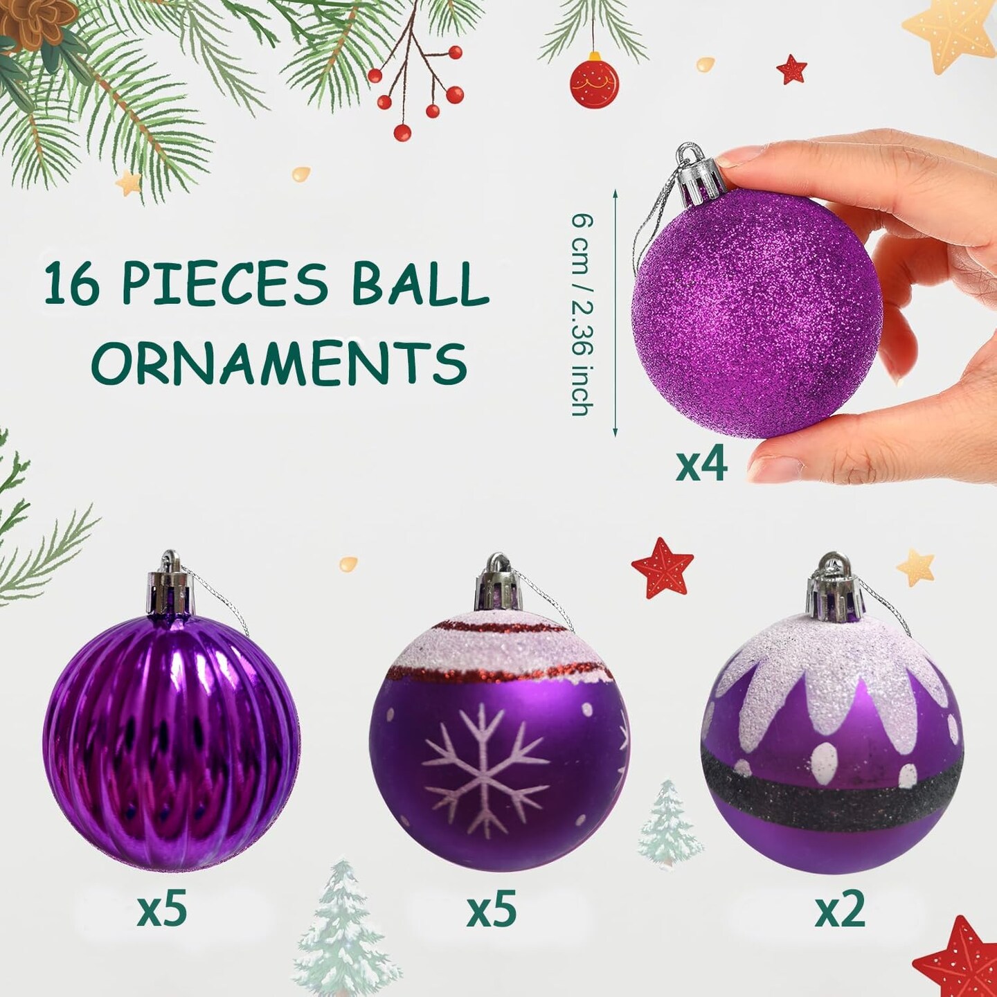 Purple Christmas Ornaments Ball Decorations