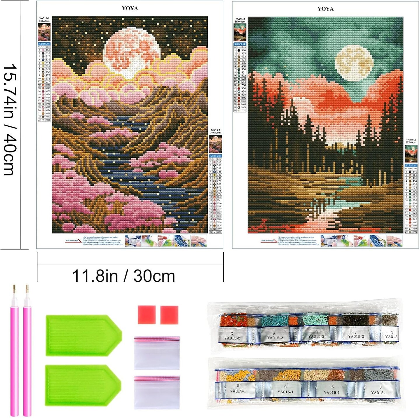 2 Pack 5D Diamond Art Painting Kits, Diamond Painting Mountain Kits, Landscape Moon Diamond Art Kits for Adults, Abstract Scenery Paint with Diamonds Gem Art for Home Wall Decor 12 x 16 Inch