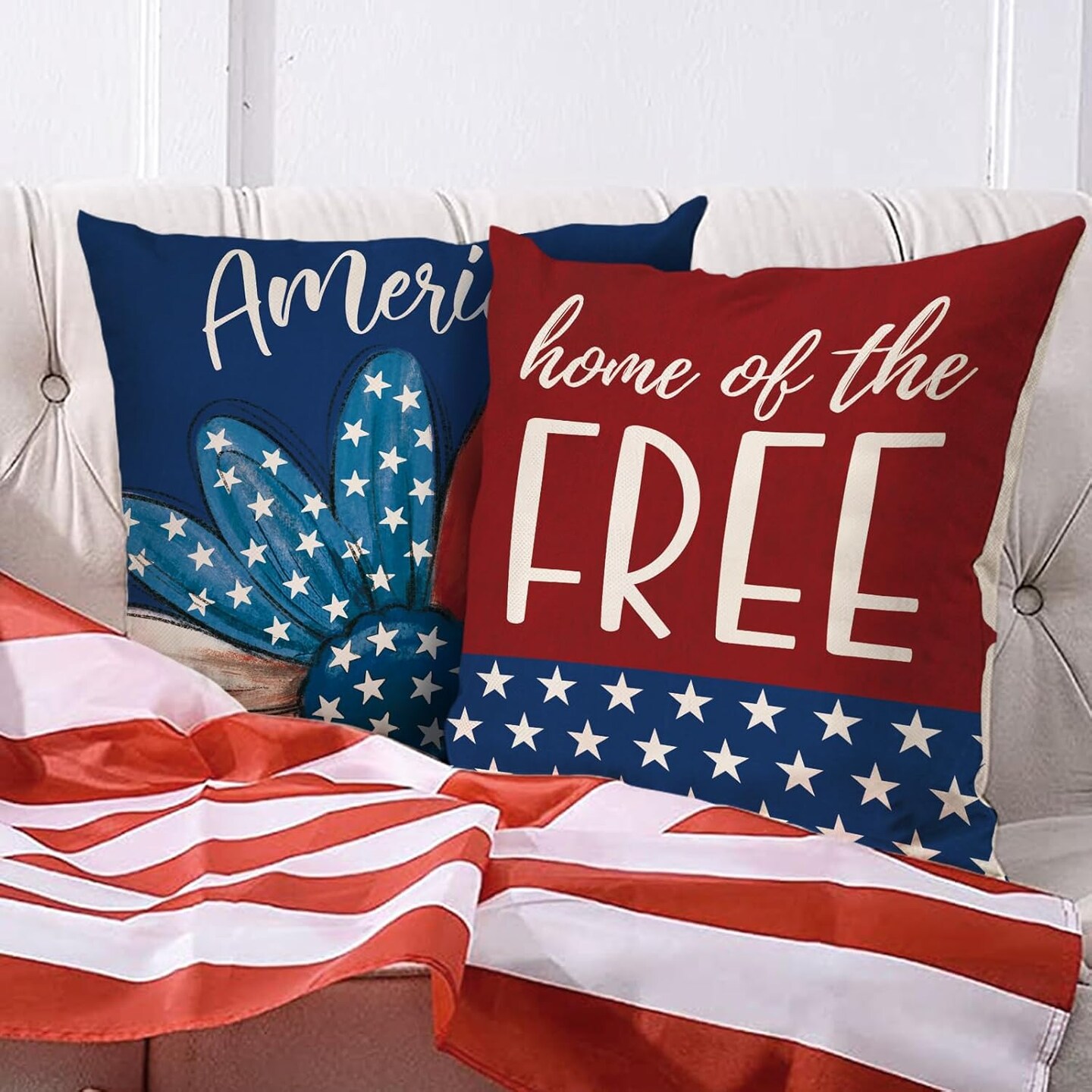 Patriotic America Flower Home of The Free Outdoor Decor, American USA Floral Sweet Land of Liberty Freedom Couch Cushion Case