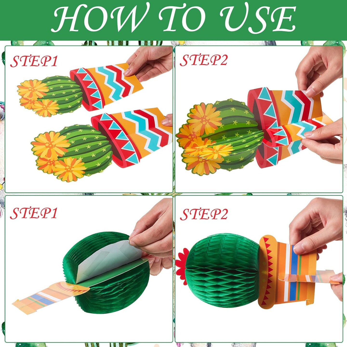 12 Pcs Cactus Party Decorations Cinco De Mayo Honeycomb Table Centerpieces Mexico Garland Cutouts for Fiesta Baby Shower Favor Cactus Theme Classroom Birthday Mexican Party Decoration Supplies