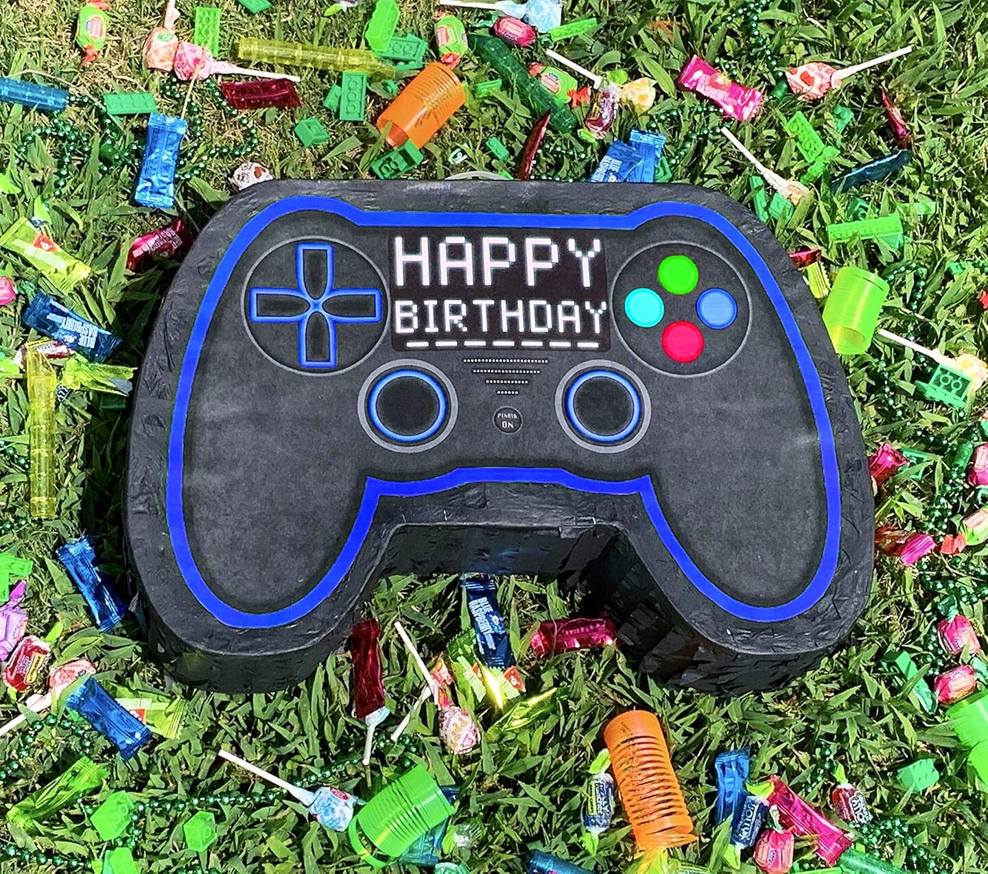 Blue Video Game Controller Pi&#xF1;ata (Small Stick Included) 17&#x201D;x11&#x201D;x 3&#x201D; Perfect for Birthday Gamer Parties, Party Decor, Gaming theme parties and other Decorations - By Jergrim