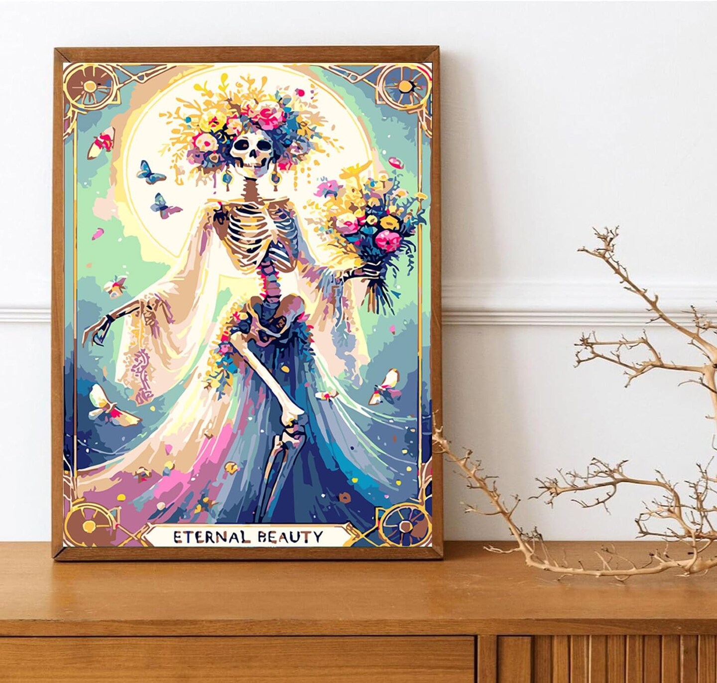 Skull Paint by Numbers Kit - Skeleton Theme, Easy for Adults &#x26; Beginners - 16x12 inch (Eternal Beauty)