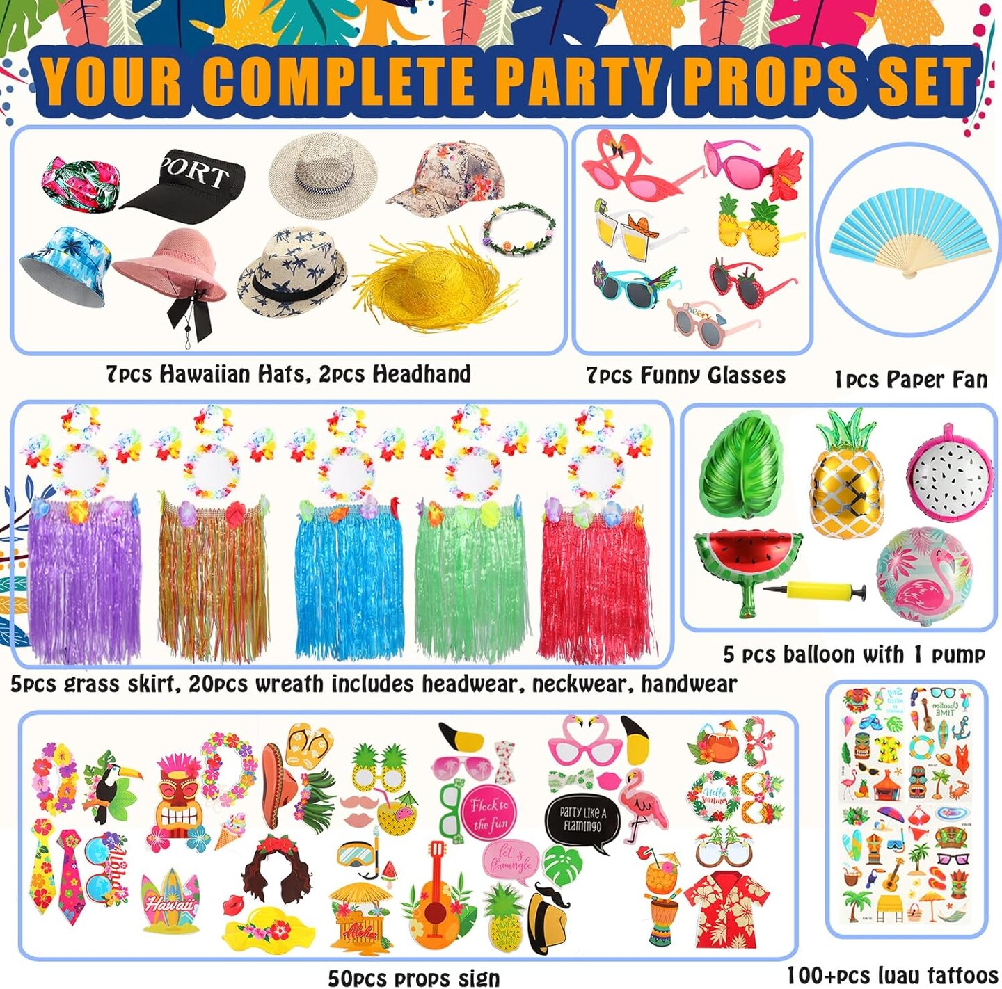 Bulk Summer Hawaiian Photo Booth Props
