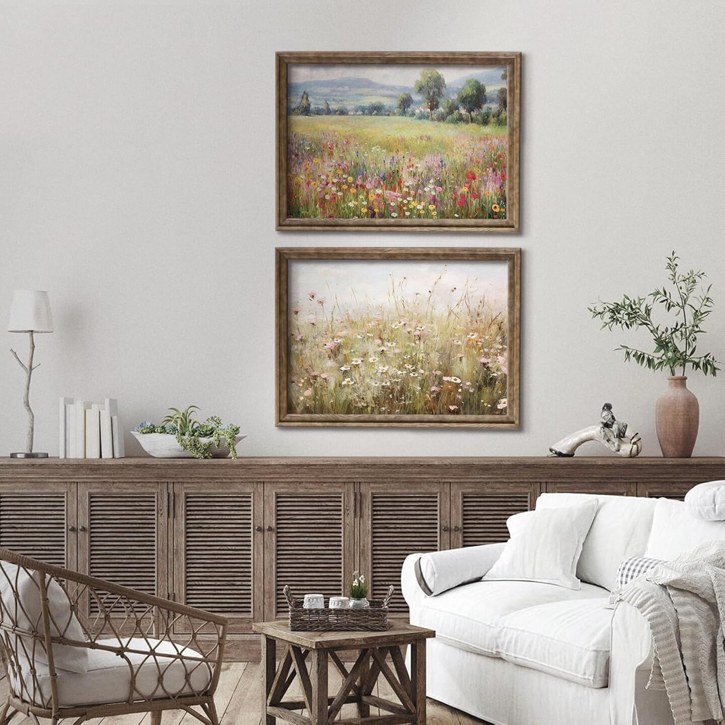 Summer Vintage Wildflower Wall Decor, Retro Botanical Floral Posters Prints, Country Field Landscape Paintings, Flowers Pictures for Living Room, Bedroom, Bathroom Art, Unframed (12x16 Inch)