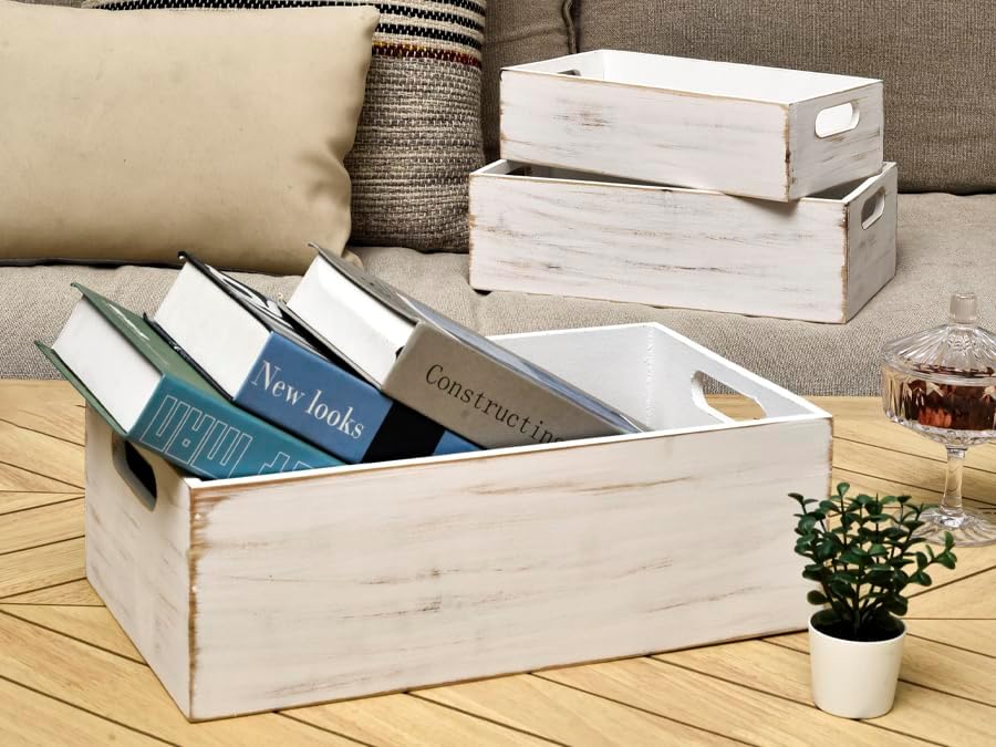 Set of 3 Small Wooden Crates for Display and Organizing