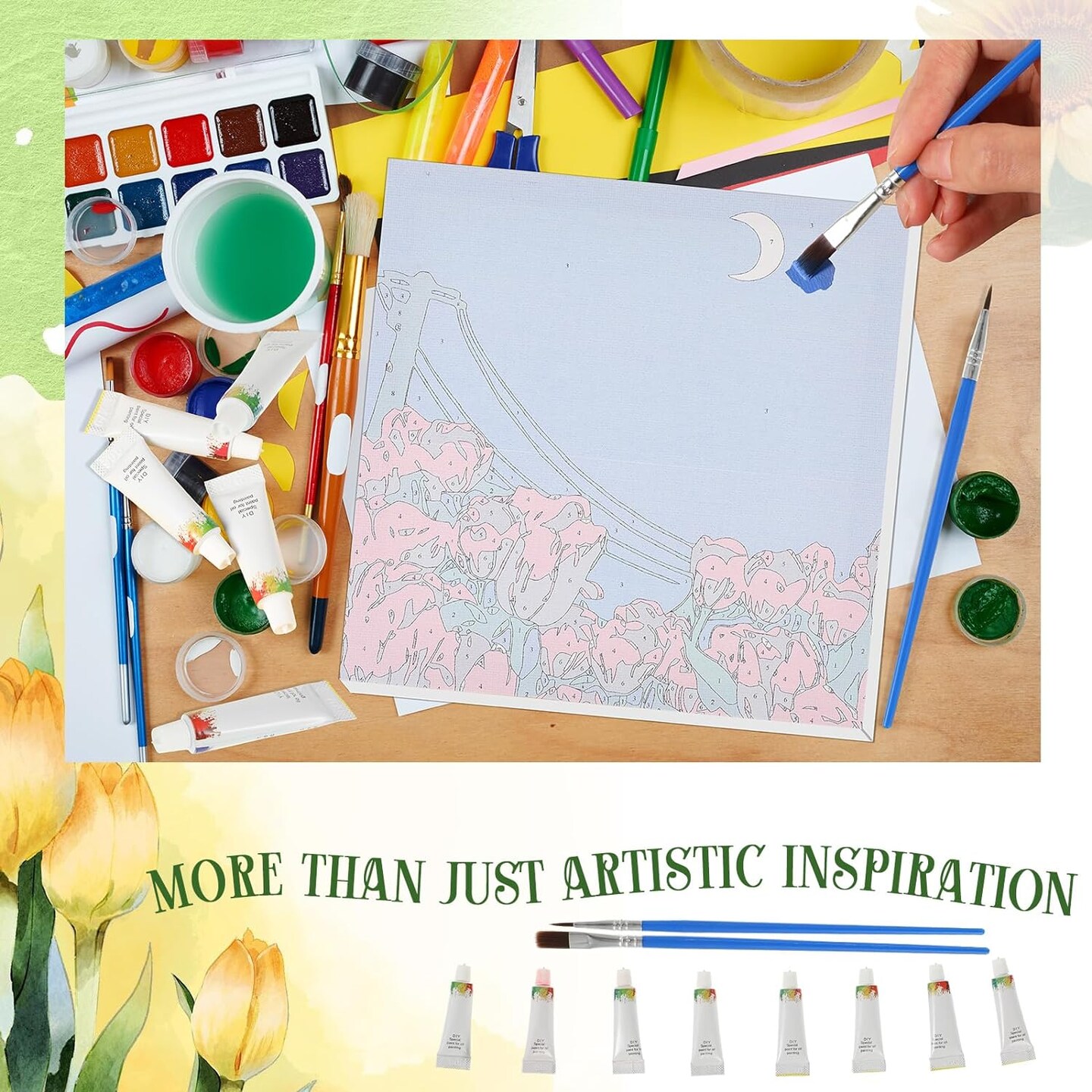 12-set paint by numbers kit for adult beginners—each 8×8-inch framed canvas with acrylic paints, perfect for DIY painting parties, classroom activities, and creative birthday gifts.
