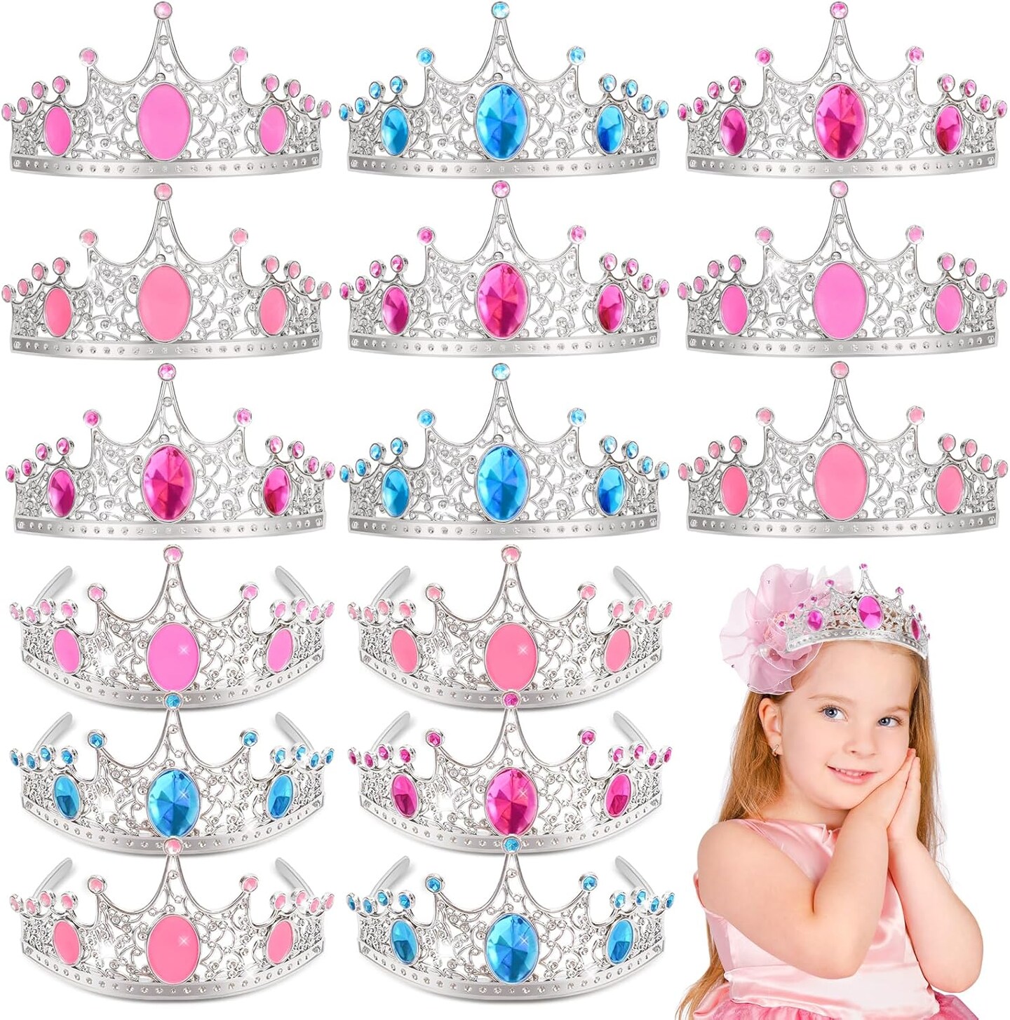 Party Favors Princess Crowns for Little Girls, 16Pcs Princess Dress Up Tiaras for Kids Jewelry Cosplay Accessories