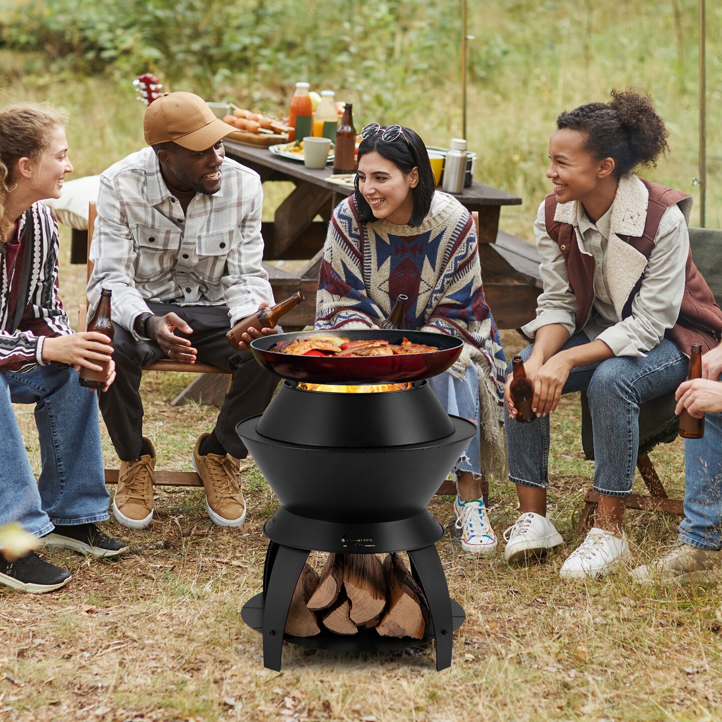 Black Alloy Fire Pit, Smokeless 3-in-1 Stove with Removable Ash Tray
