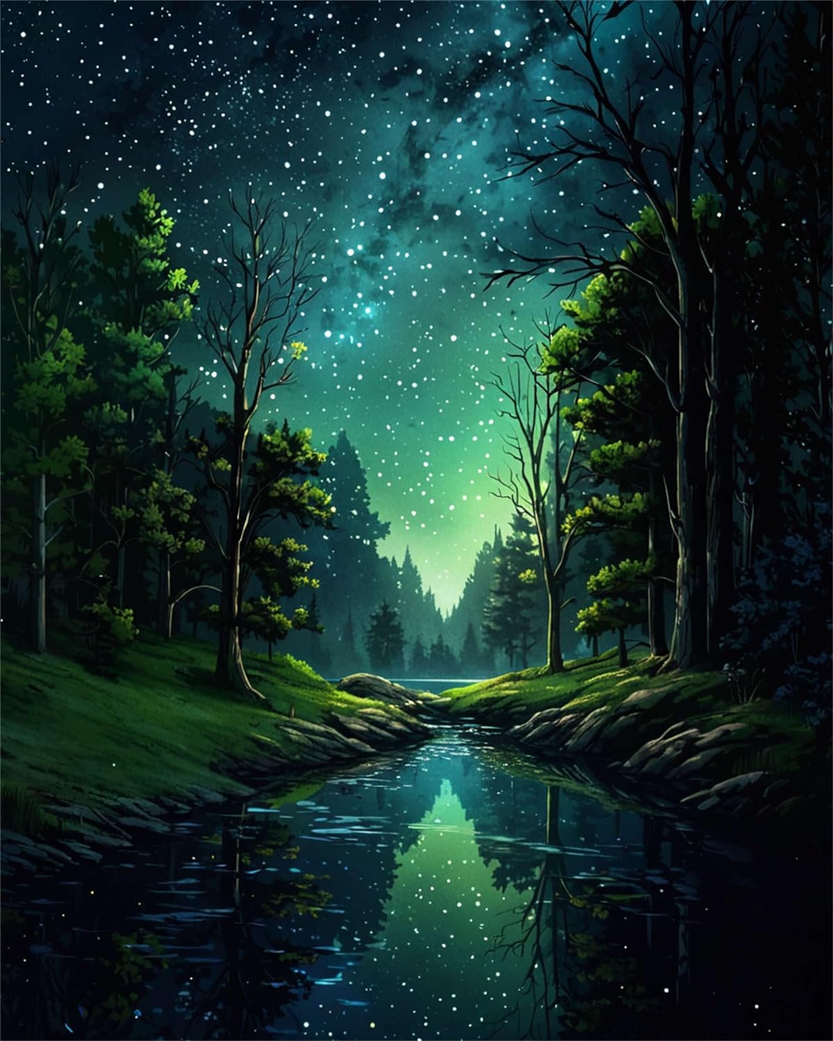 Starry Night Paint by Numbers Kit for Adults Beginner Forest Adult Paint by Number Kits Canvas Adults' Paint-by-Number Kits DIY Oil Painting Kits for Gift Home Wall Decor 16x20 Inch