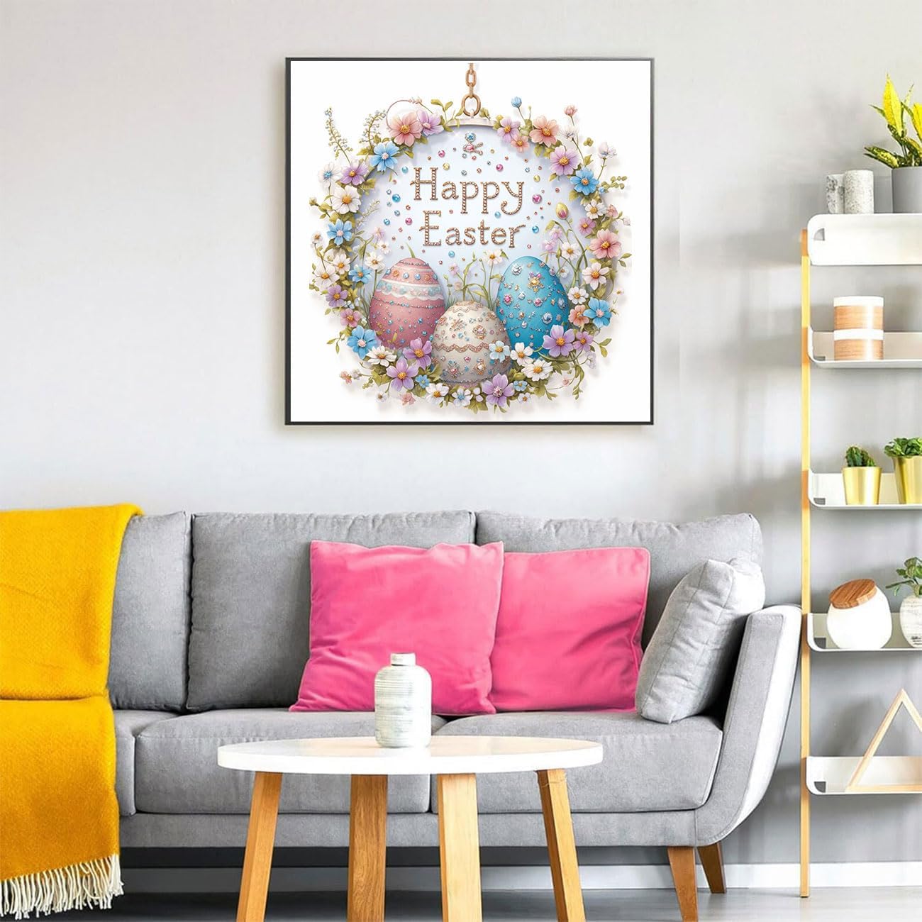 Diamond Art Kits for Adults, Easter Egg 5D Diamond Painting Kits for Beginner DIY Gem Art Full Drill Diamond Dots Crystal Craft Kits for Home Wall Decor Gifts 14x14inch