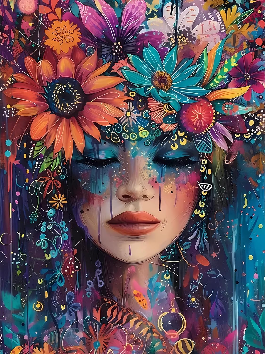 Beautiful Woman Diamond Art Kits for Adults, Flower Diamond Painting Kits, Dimond Art Paintings Kit, 5D Diamond Dot, Small Gem Painting Kit, Crystal Art Beginner, Home Wall Decor Gifts (12x16inch)