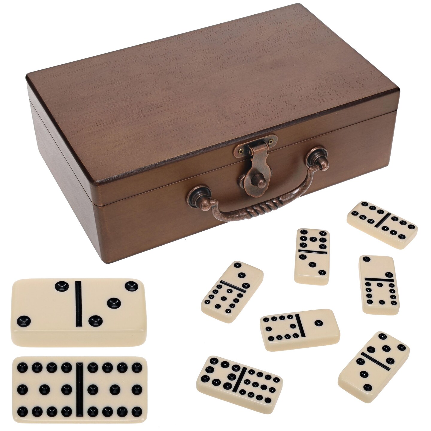 WE Games Double 12 Dominoes in Wooden Treasure Box, Ivory Color