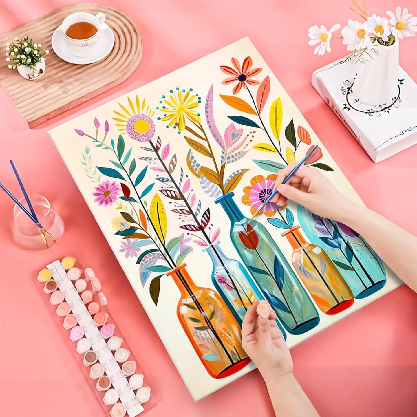 Paint by Numbers Kit for Adults Beginners, Flowers DIY Easy Acrylic Oil Painting by Numbers on Canvas, Paint-by-Numbers Drawing Kits for Gift Home Wall Decor Without Frame 16x20in