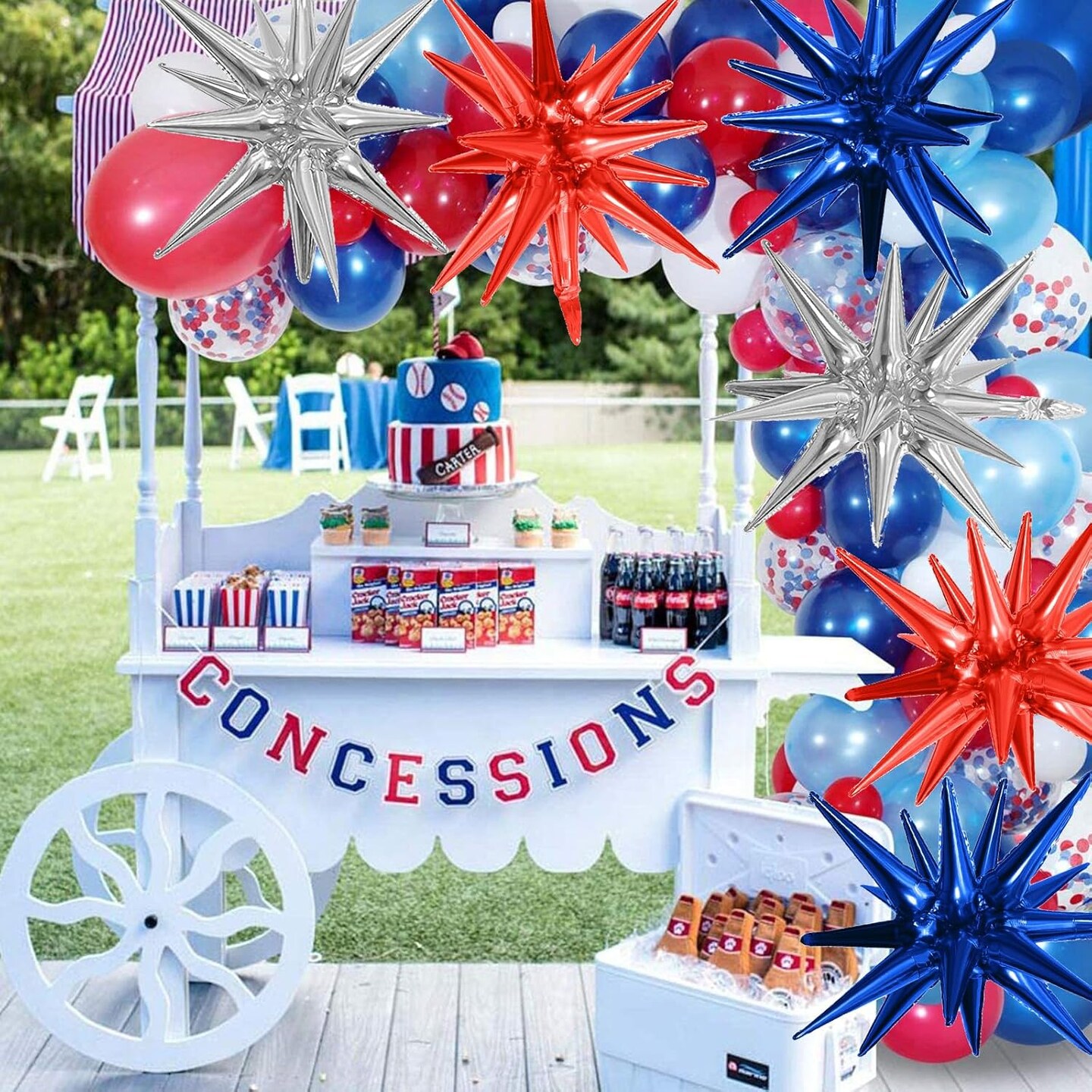 6PCS Star Balloons, 22Inch Huge Red Blue White Explosion Star Balloons Aluminum Foil Balloons for 4th of July, Independence Day USA Patriotic Party Decorations