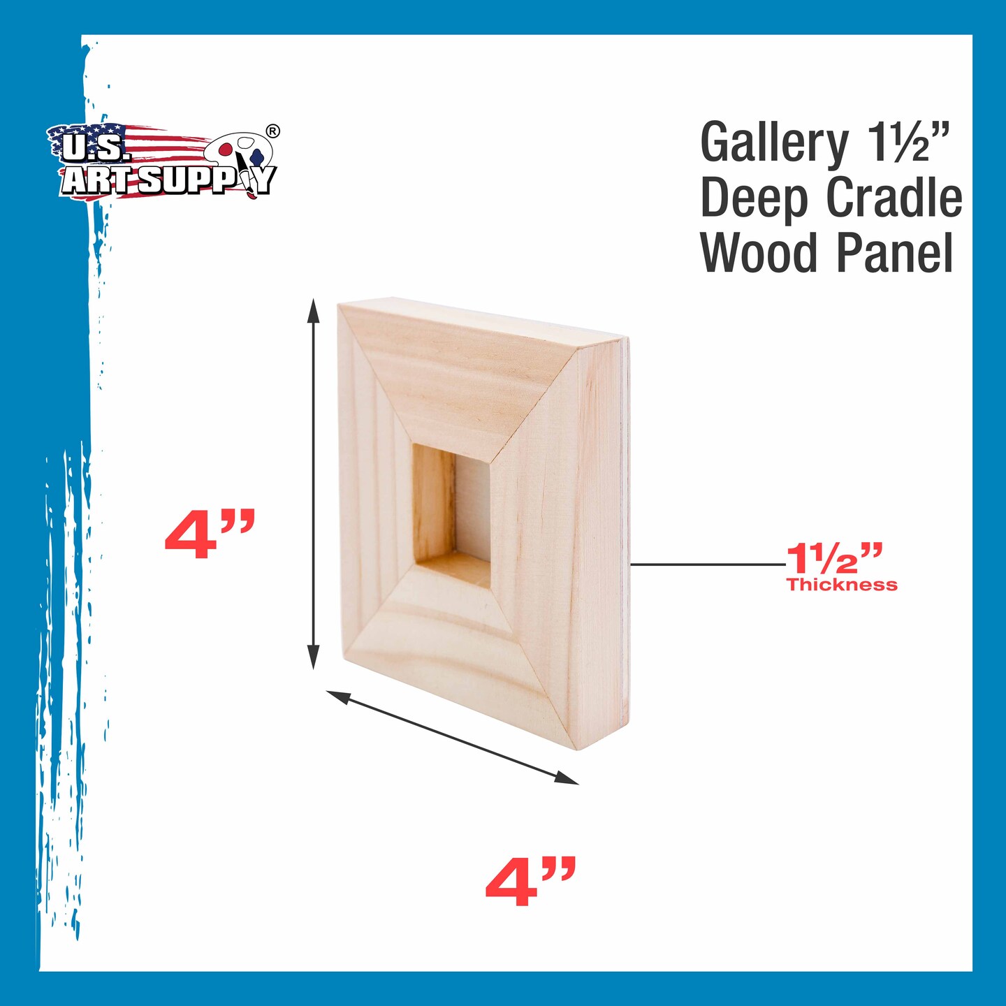4x4 inch Cradled Wood Panels for Painting, Gallery 1-1/2&#x22; Deep (4 Pack) - Artist Depth Wooden Wall Canvases - Mixed-Media Craft, Acrylic, Oil, Encaustic, Paint Pouring