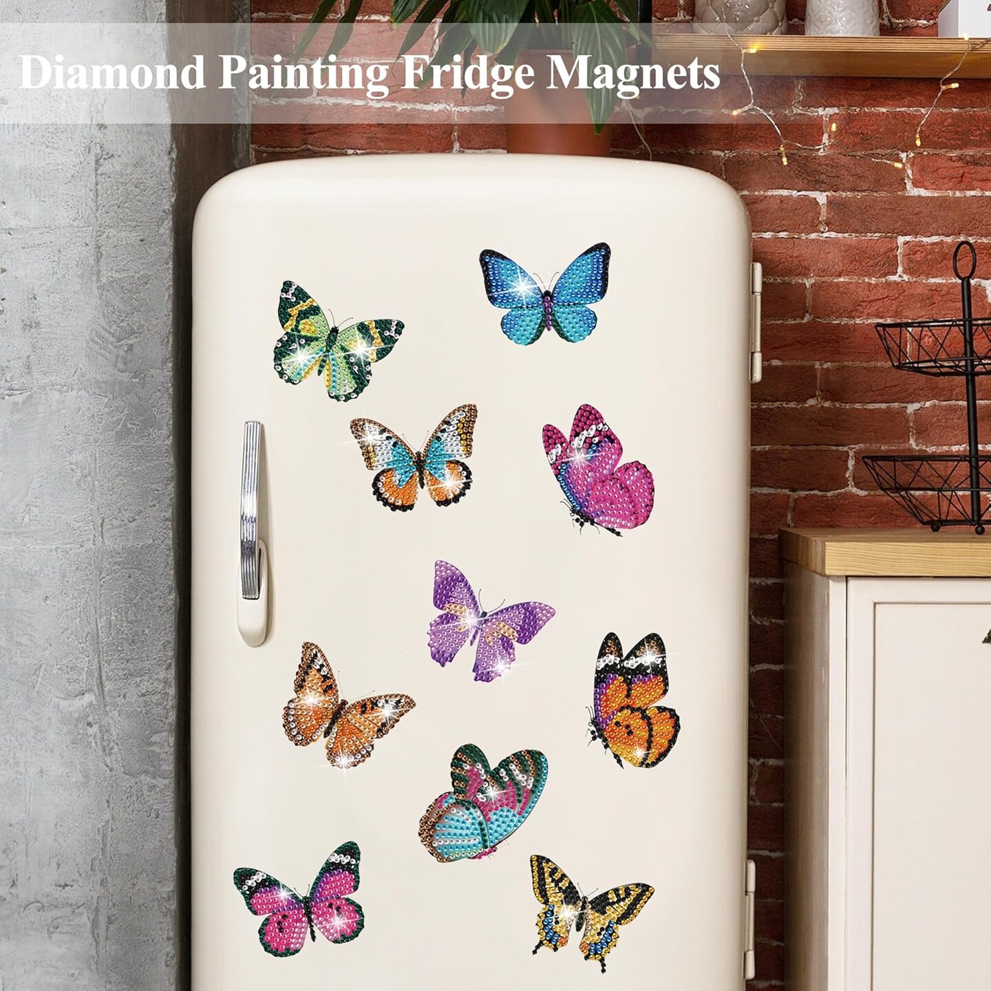 12 Pcs Diamond Painting Kits, Butterfly Diamond Art Refrigerator Magnets, Diamond Art Kits for Adults, Fridge Magnet Diamond Art Kits, DIY Crafts Kits for Adults